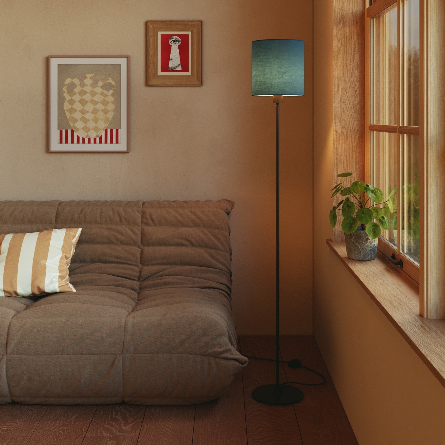 Paralume Cilindro M in tessuto con attacco E27 - Made in Italy - Teletta azzurro severo