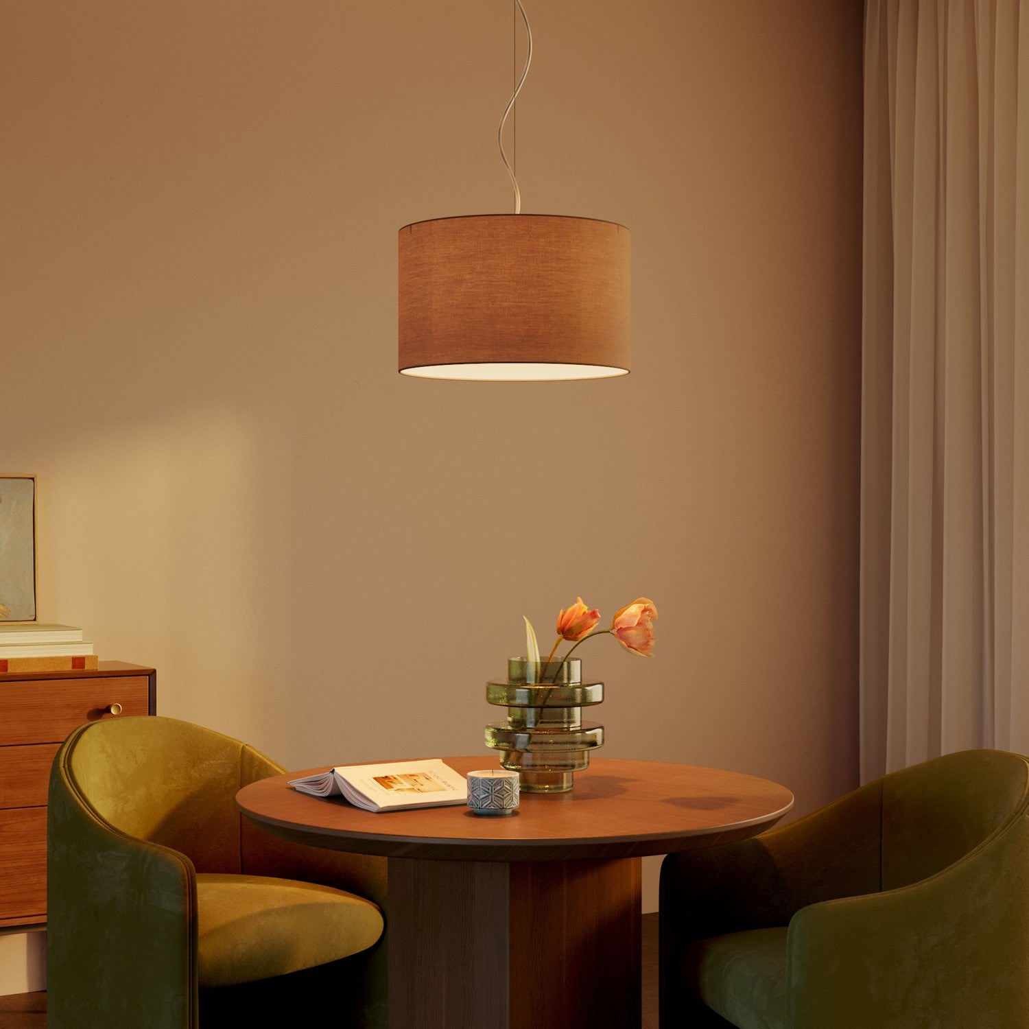 Lampada a sospensione con paralume in tessuto Cilindro Small - Made in Italy - Arenal Cenere No