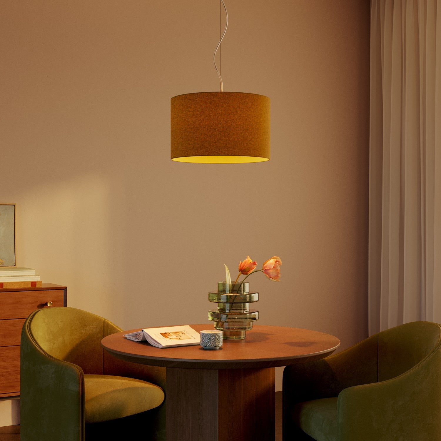 Lampada a sospensione con paralume in tessuto Cilindro Small - Made in Italy - Lana Senape No