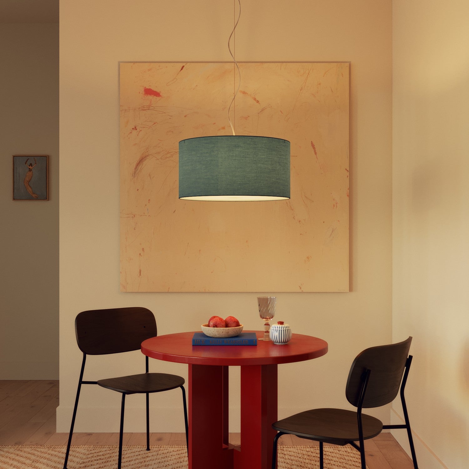 Lampada a sospensione con paralume in tessuto Cilindro Medium - Made in Italy - Teletta Verde Dubbio No