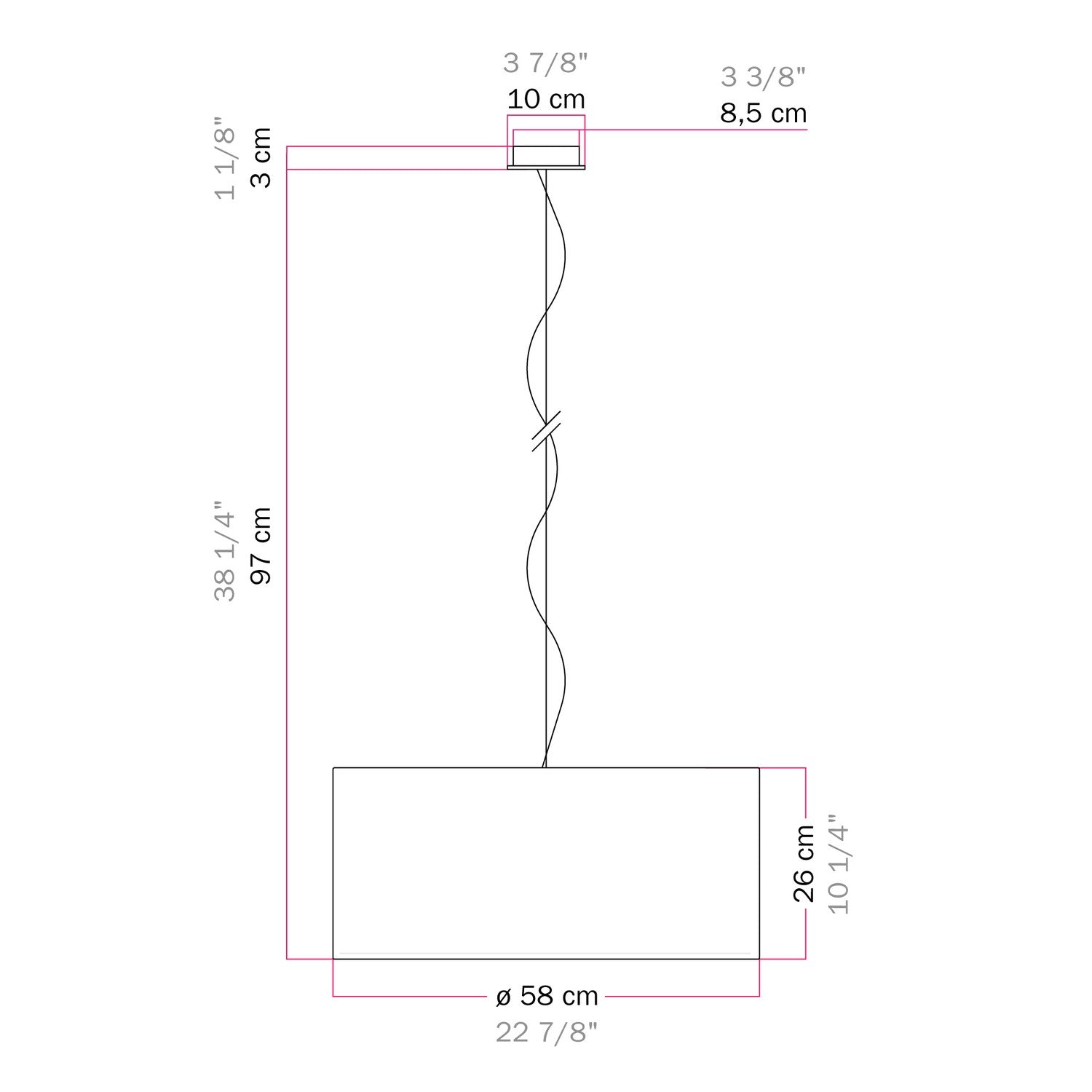 Lampada a sospensione con paralume in tessuto Cilindro Large - Made in Italy - Teletta Antracite Si