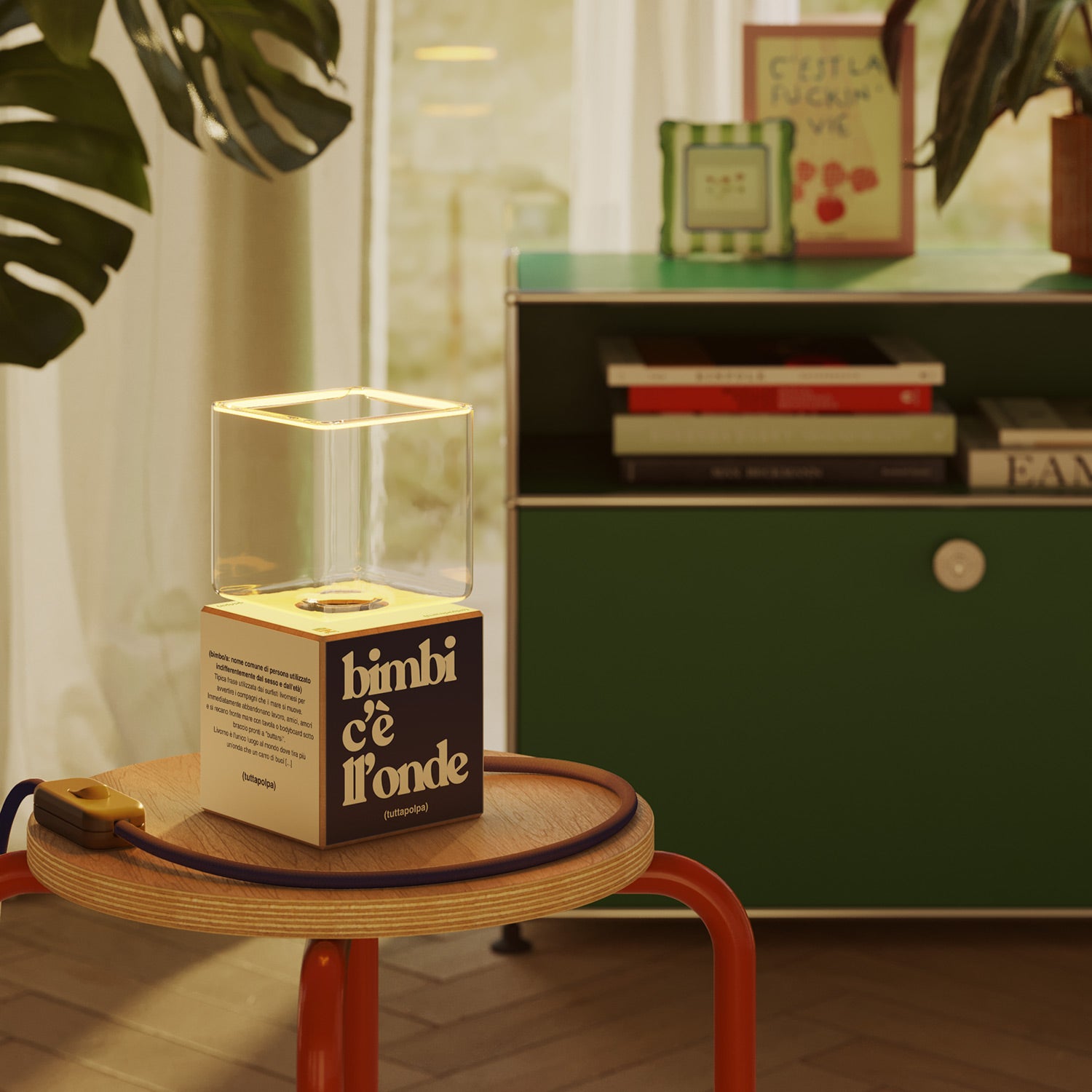 Lampada da tavolo Cubetto "Bimbi c’è l’onde" con lampadina Ghost - Tuttapolpa