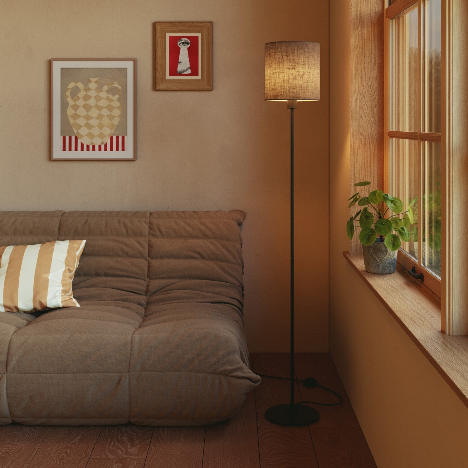 Paralume Cilindro M in tessuto con attacco E27 - Made in Italy - Camelot Marrone