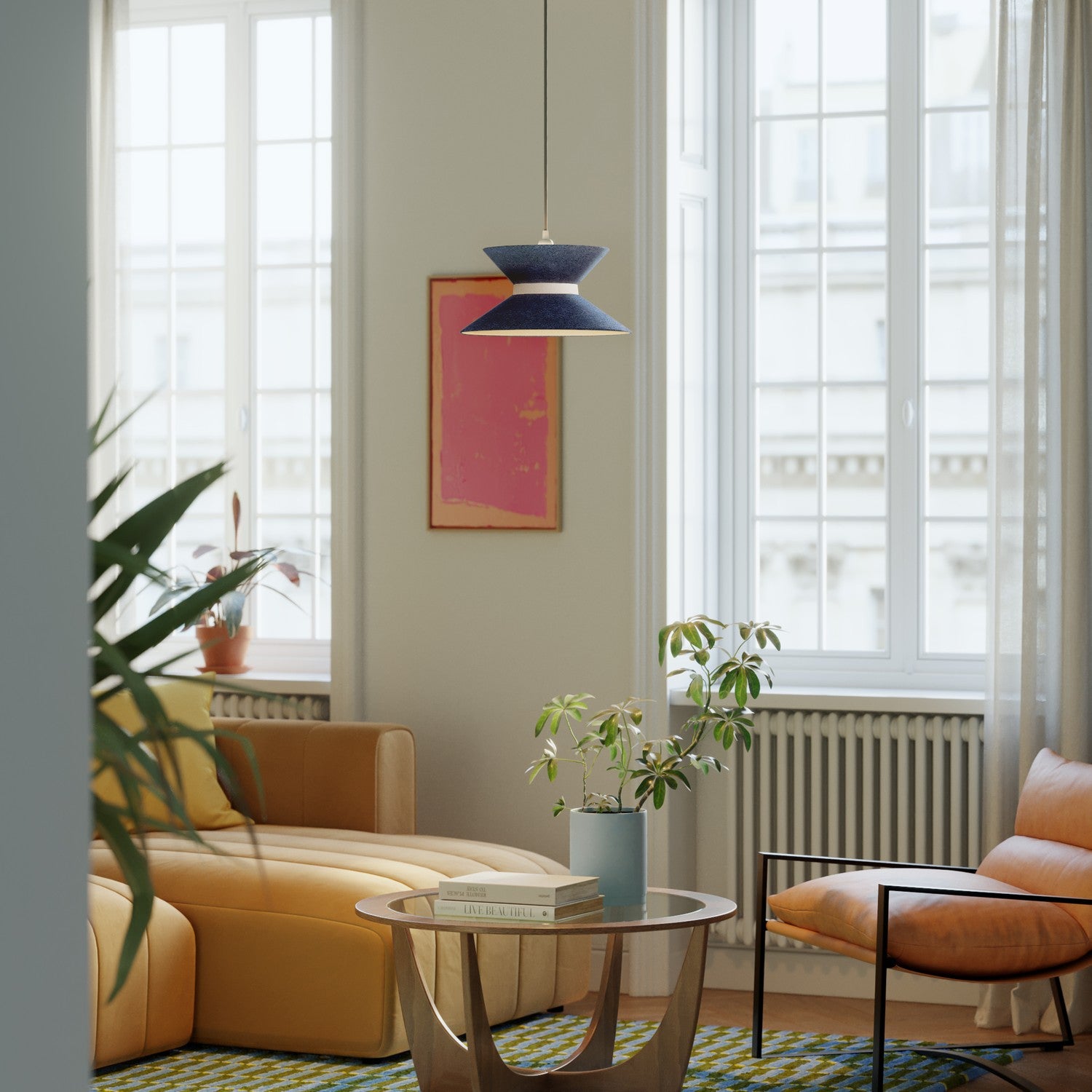 Paralume in tessuto Clessidra per lampada a sospensione - Lana Blu Lana sabbia