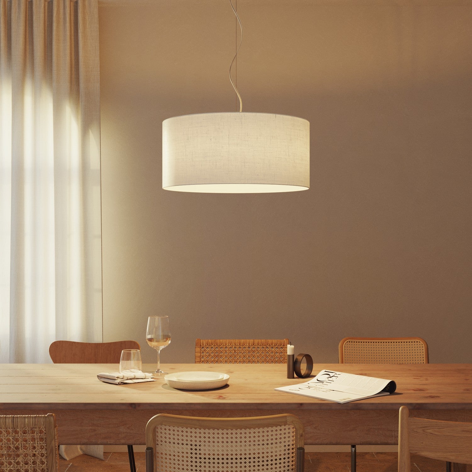 Lampada a sospensione con paralume in tessuto Cilindro Large - Made in Italy - Lino Crudo No