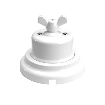 Zestaw wyłącznika/przełącznika z nakrętką motylkową i podstawą z białej porcelany