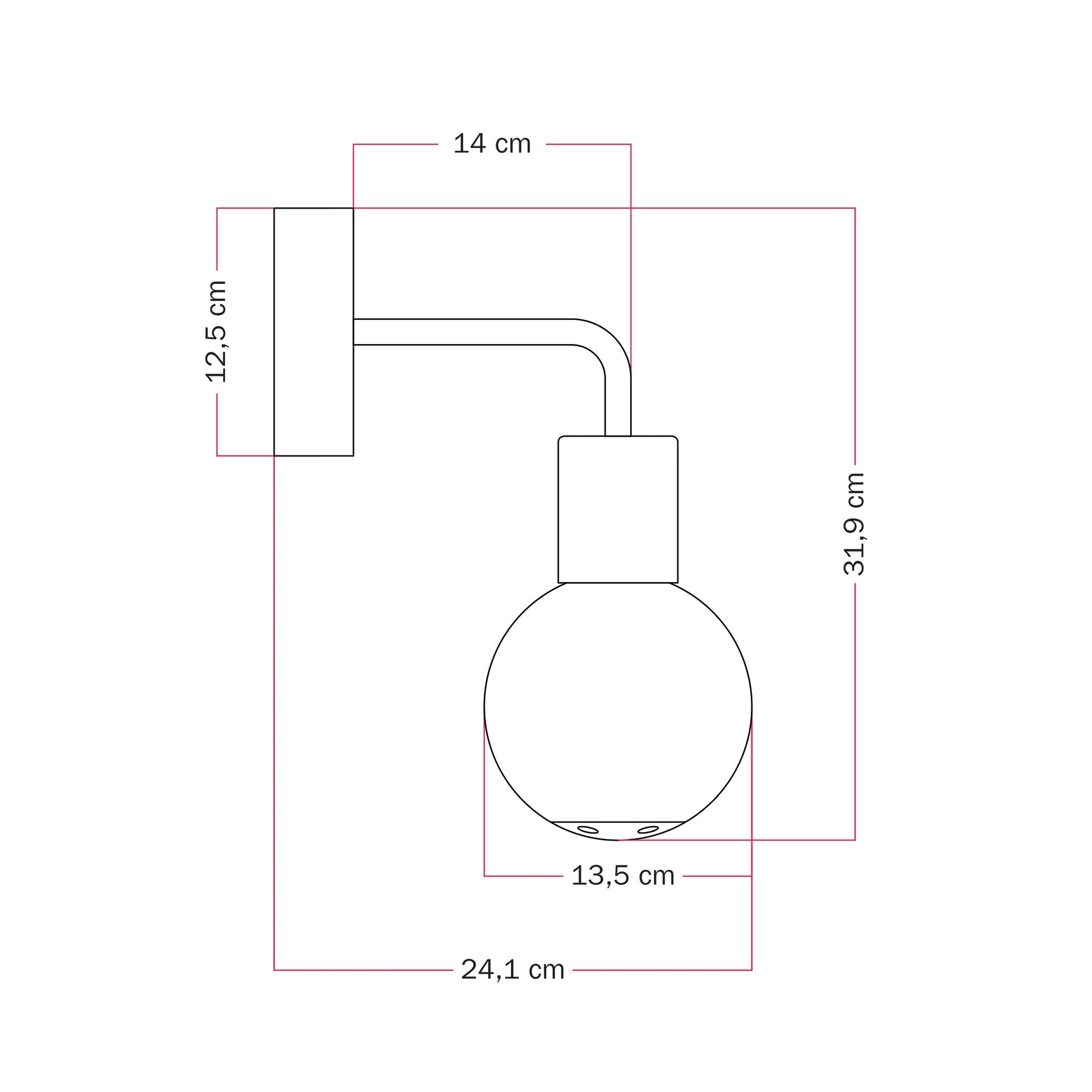 Applique da esterno Modulair IP65 con estensione a L e paralume a sfera infrangibile Unbreak-a-Ball - Bianco