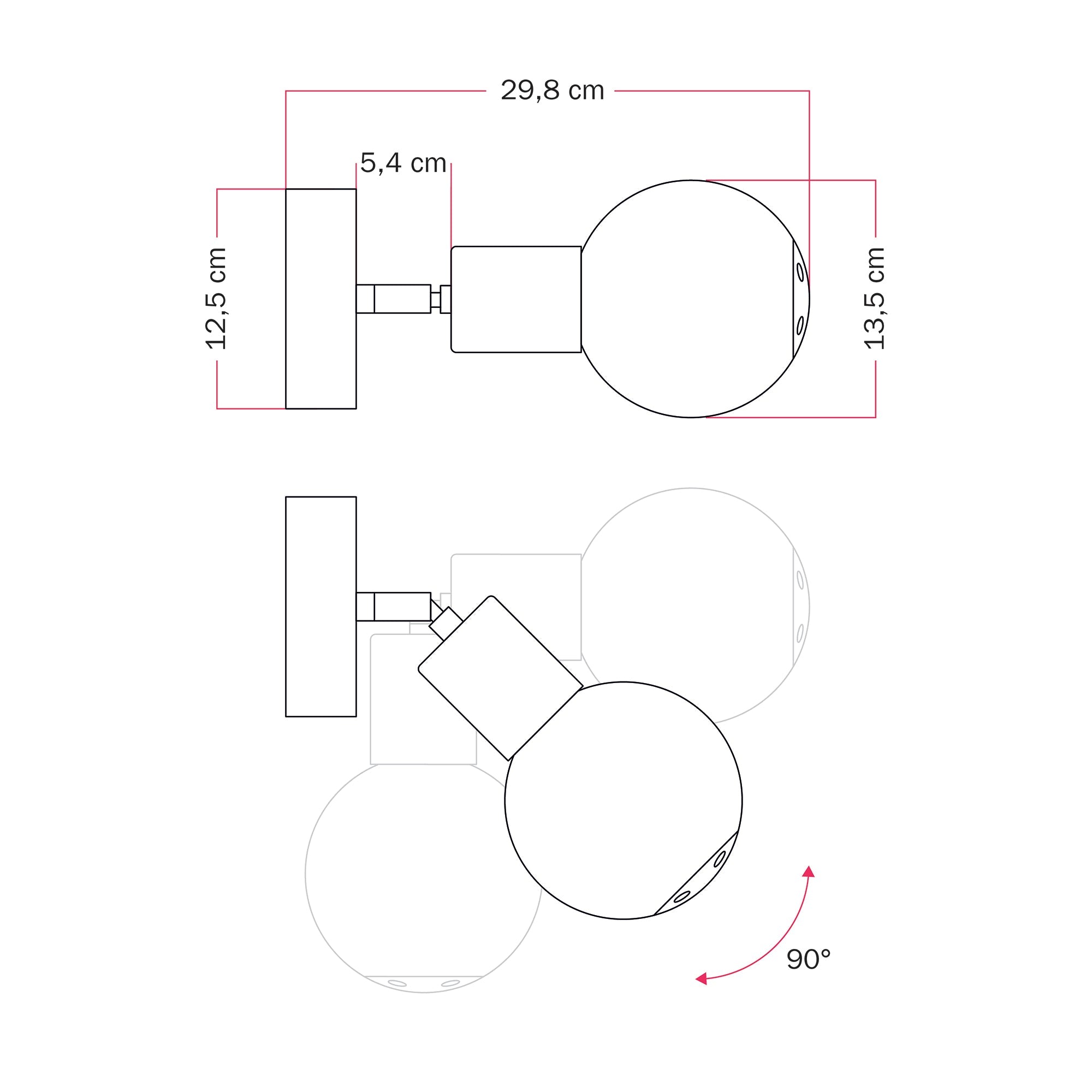 Applique da esterno Modulair IP65 con snodo regolabile e paralume a sfera infrangibile Unbreak-a-Ball - Bianco