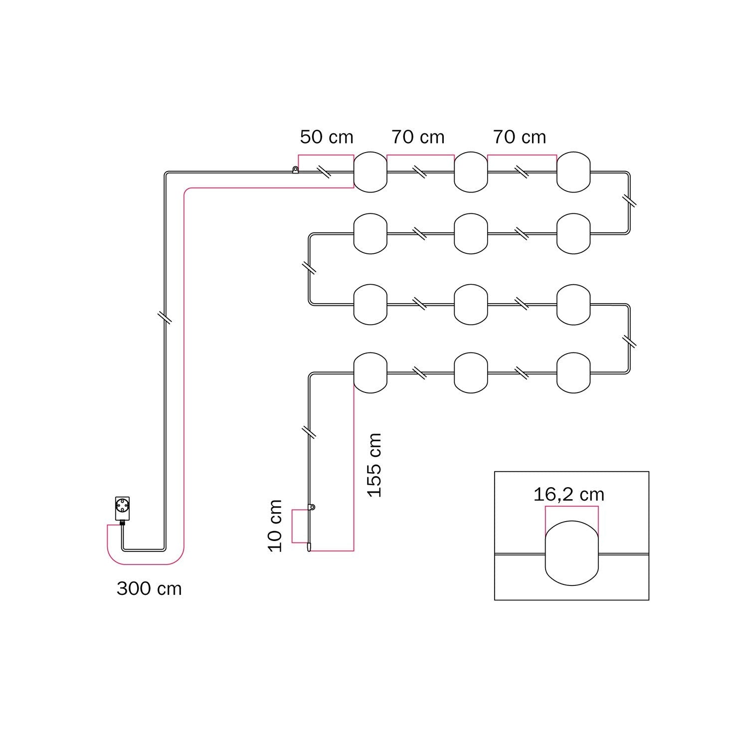 Catena luminosa 12 punti luce da esterno IP67 Grigio - Marina12 Cherry