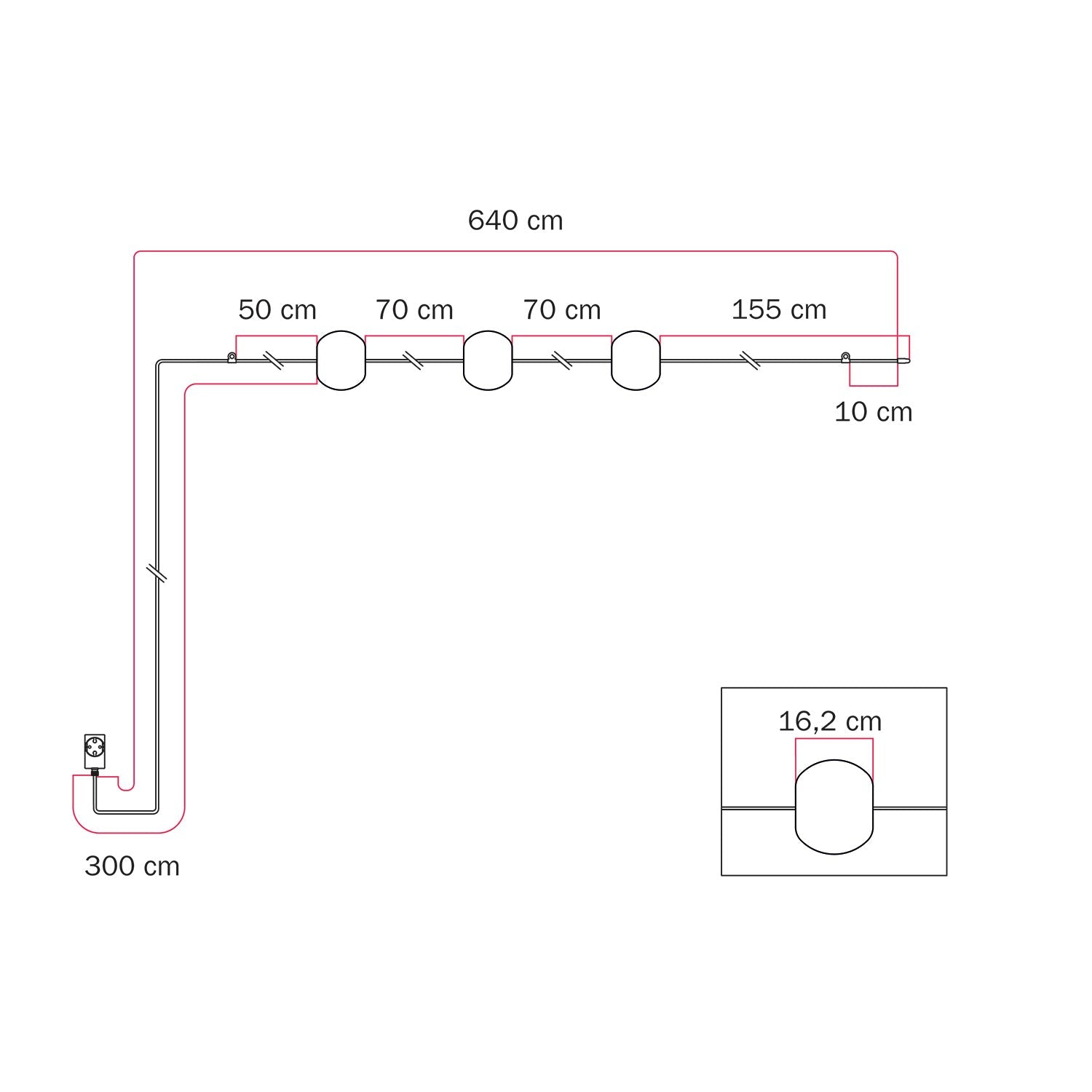 Catena luminosa 3 punti luce da esterno IP67 Desert Brown - Marina3 Cherry 70 cm