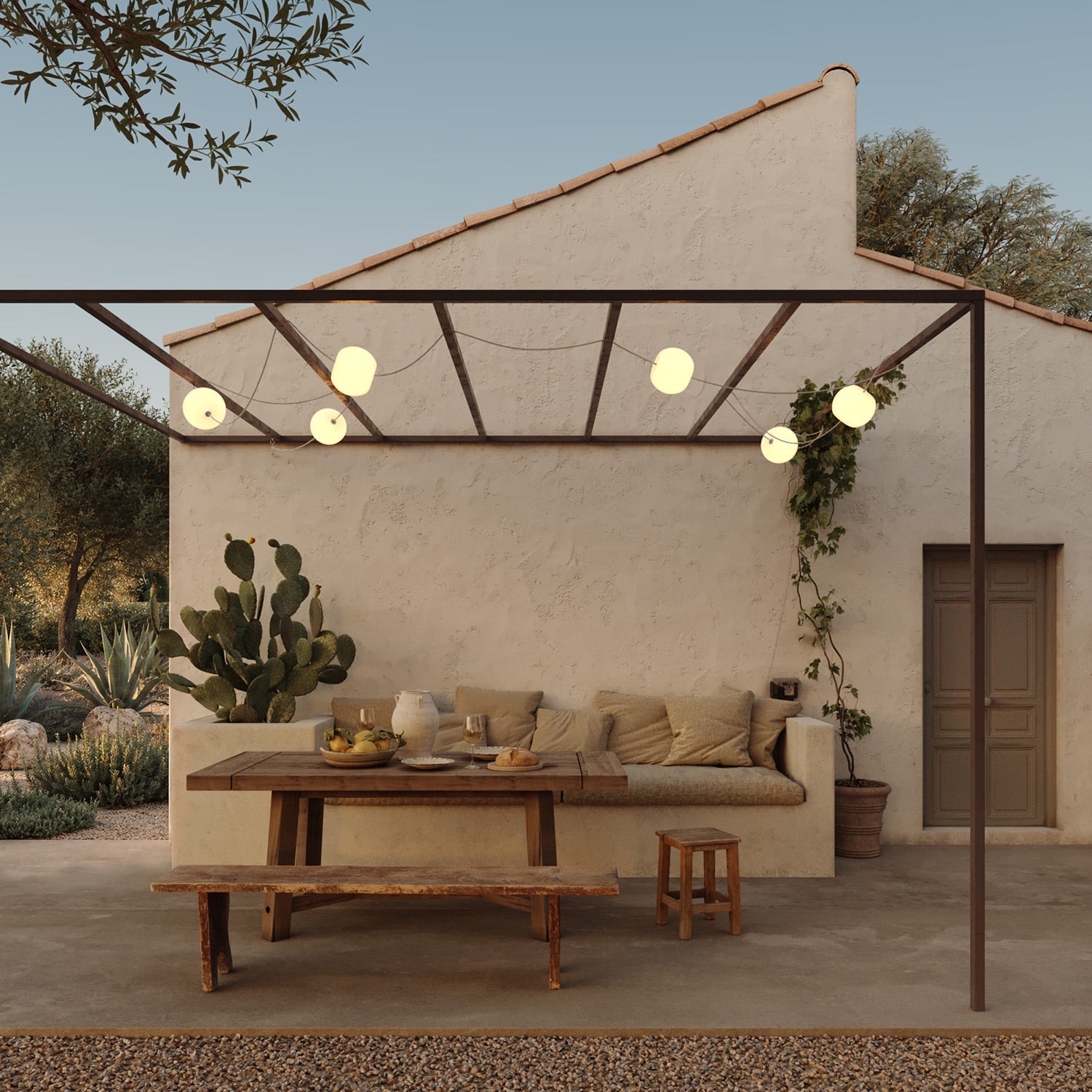 Catena luminosa 6 punti luce da esterno IP67 Bianco Sabbia - Marina6 Cherry 140 cm