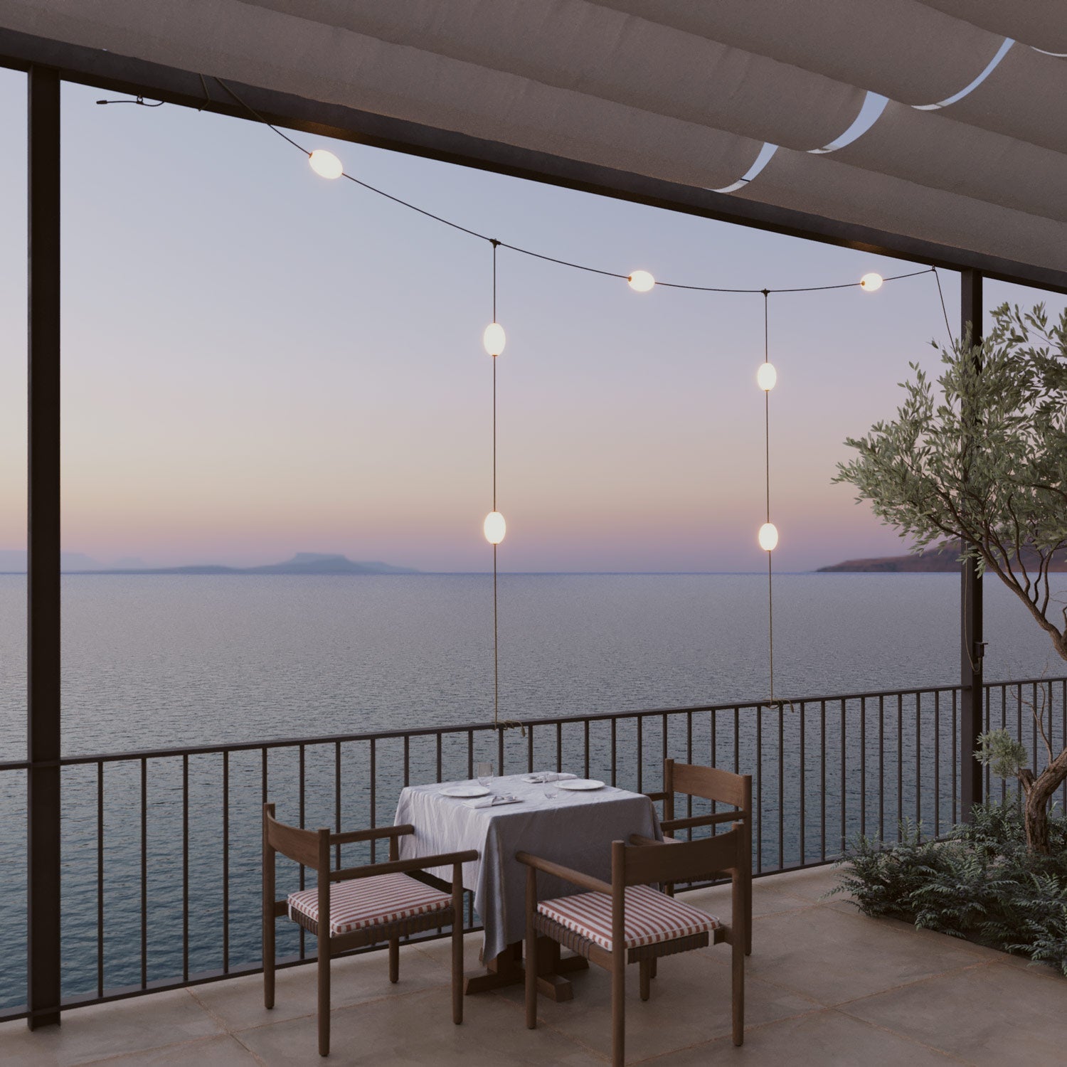 Catena luminosa reticolare 7 punti luce da esterno IP67 Verde oliva - Marina GRID