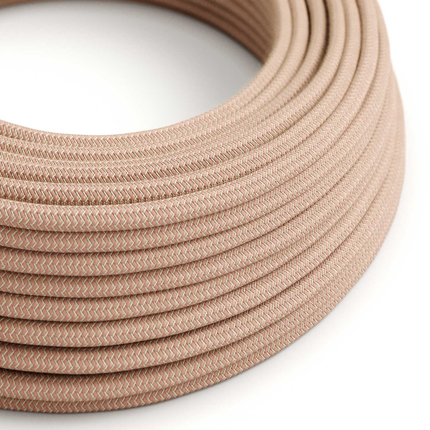Cavo colorato in tessuto Rosa Antico e Beige ZigZag - L'Originale Creative Cables, per impianti a vista di design - RD71