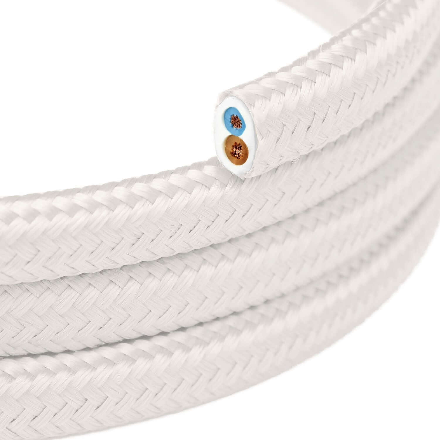 Cavo elettrico tessile piatto Bianco Ottico lucido - PM01