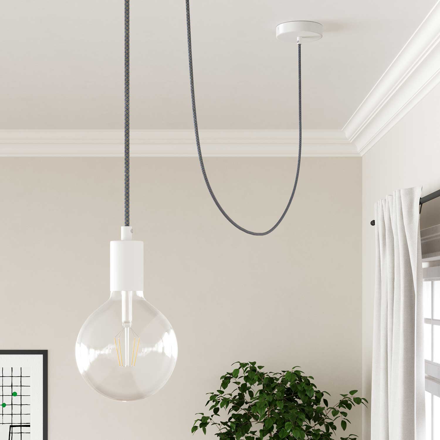 Cavo per illuminazione tessile Blu Steward e Beige Losanga - L'Originale Creative Cables, dai vita alle tue lampade - RD65
