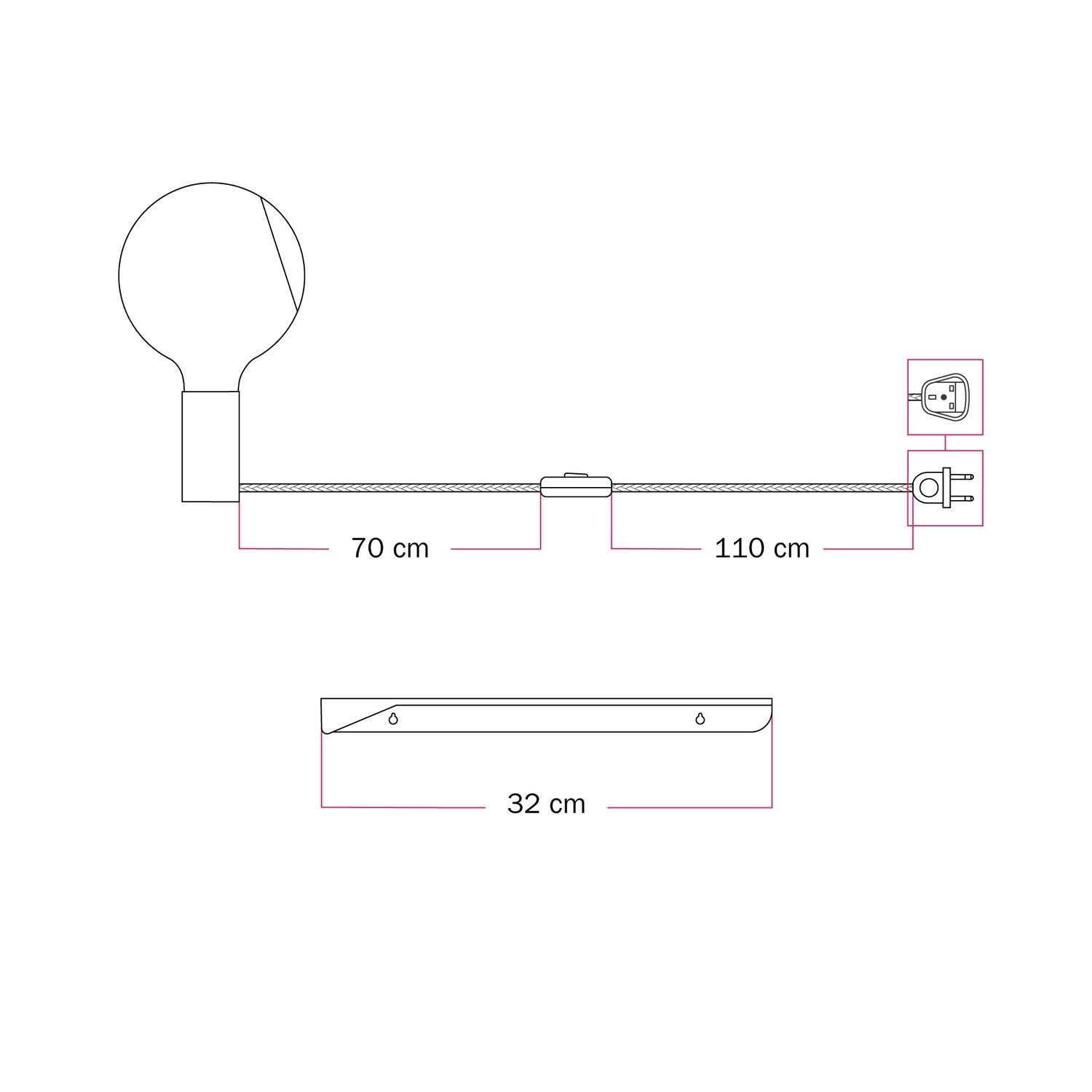 Combo Camo - Lampada con mensola e spina UK - Arancione - Creative Cables