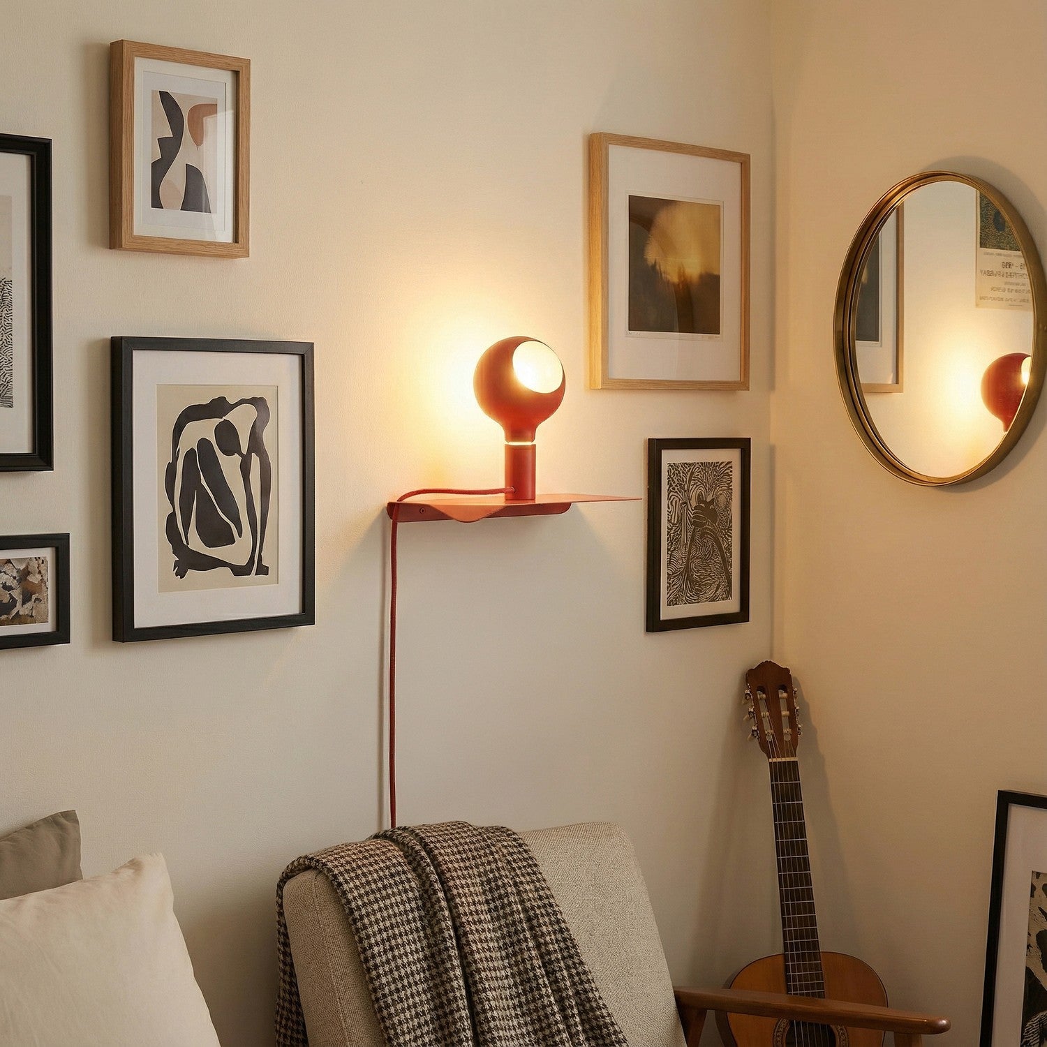 Combo Camo - Lampada con mensola e spina UK - Rosso - Creative Cables