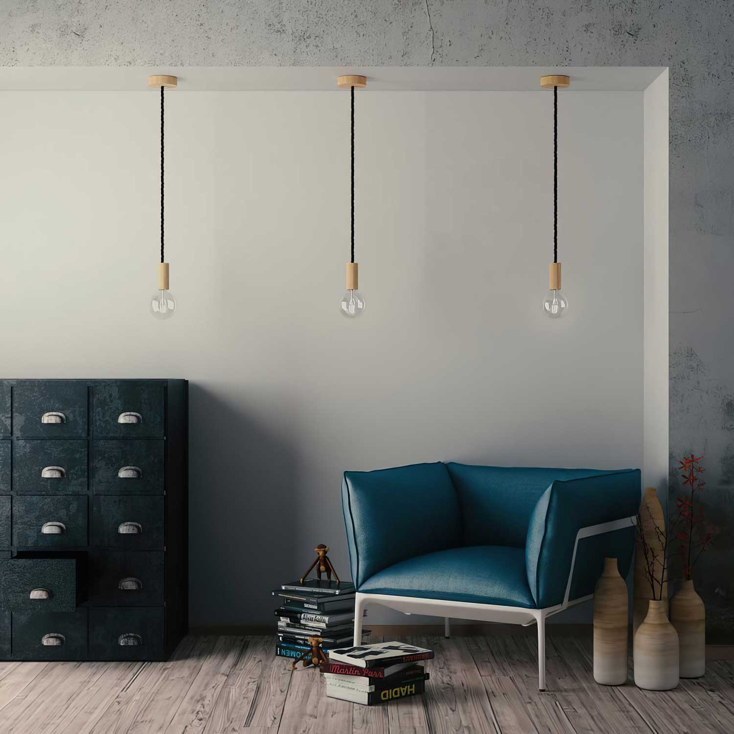 Cordone elettrico 3x0,75 rivestito in tessuto nero lucido