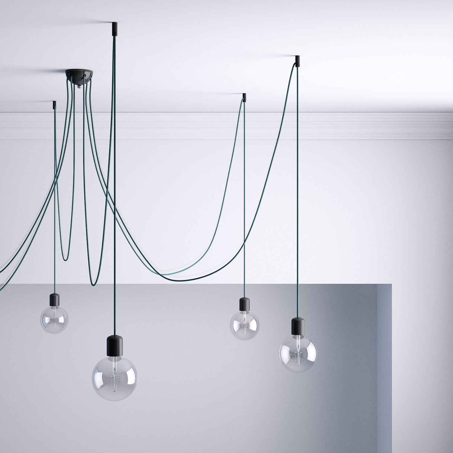 Decentratore, gancio a soffitto per cavo elettrico tessile con fermo - Nero