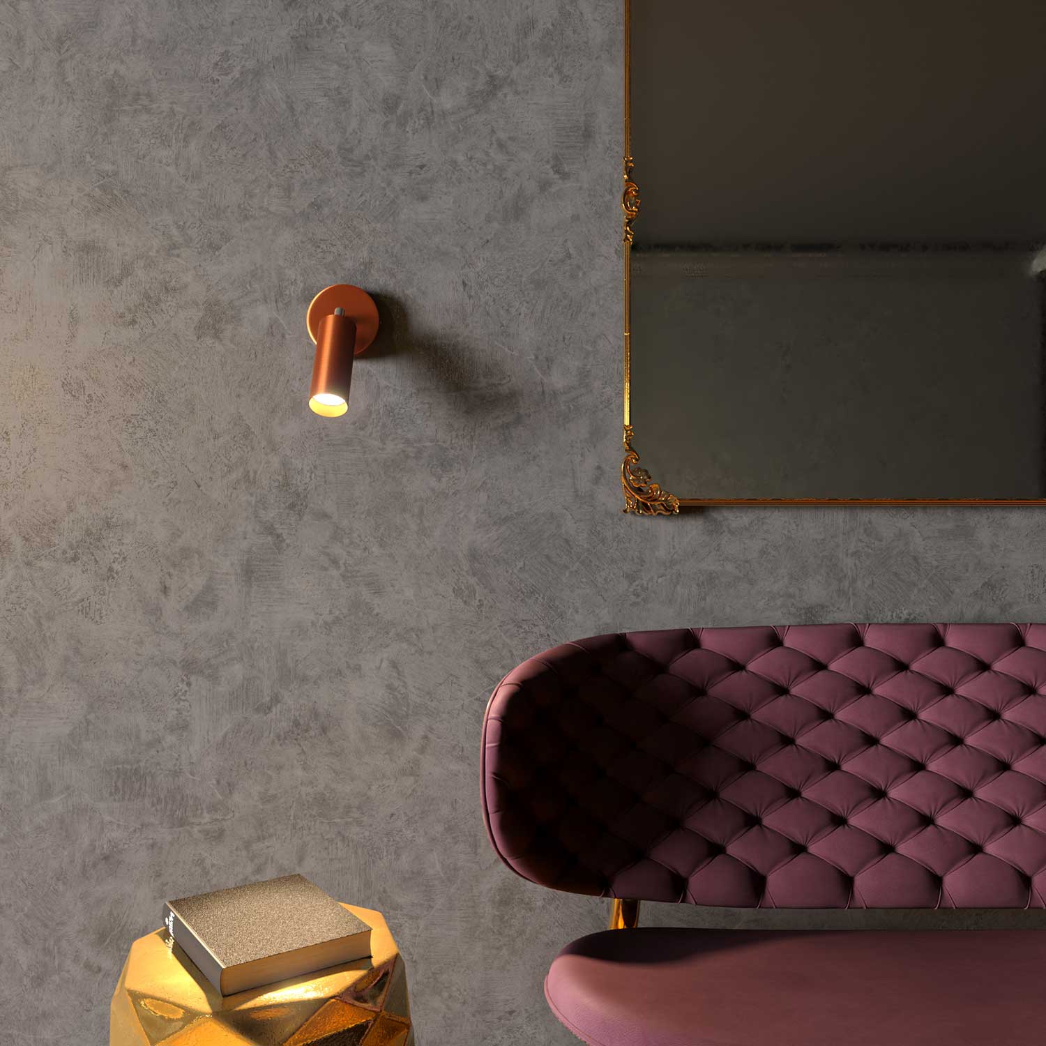 Fermaluce Metal faretto orientabile in metallo con paralume Tub-E14, lampada a muro - Rame satinato