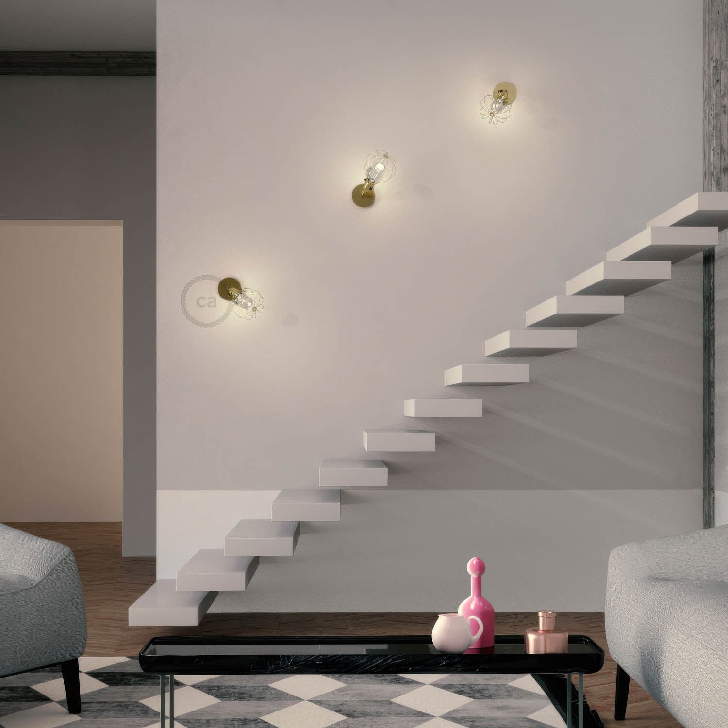 Fermaluce Metallo 90° con paralume Drop, lampada filomuro orientabile in metallo - Ottone