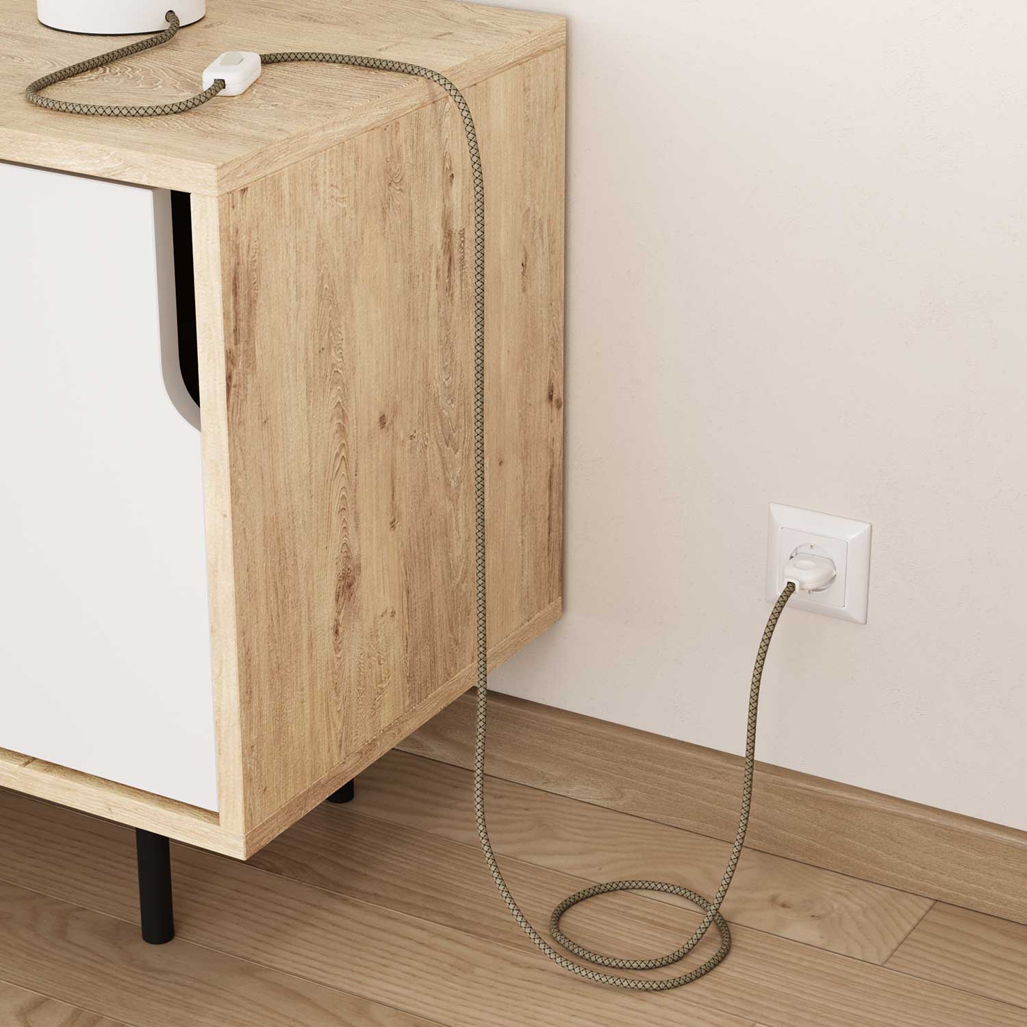Filo elettrico ricoperto Grigio Antracite e Beige Losanga - L'Originale Creative Cables, per valorizzare i tuoi lampadari - RD64