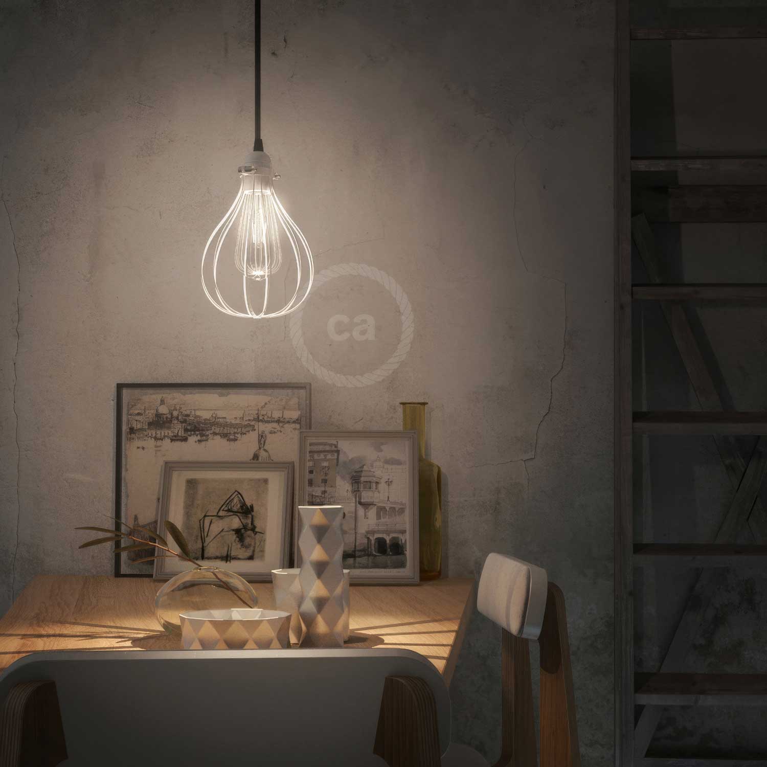 Gabbia paralume Drop in metallo con attacco collare regolabile - Bianco