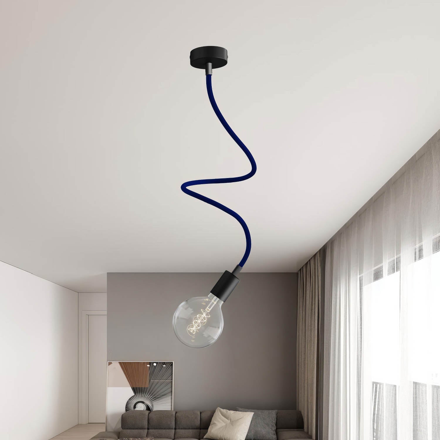 Kit Creative Flex tubo flessibile di estensione rivestito in tessuto RM20 Blu scuro con terminali metallici Nero 90 cm