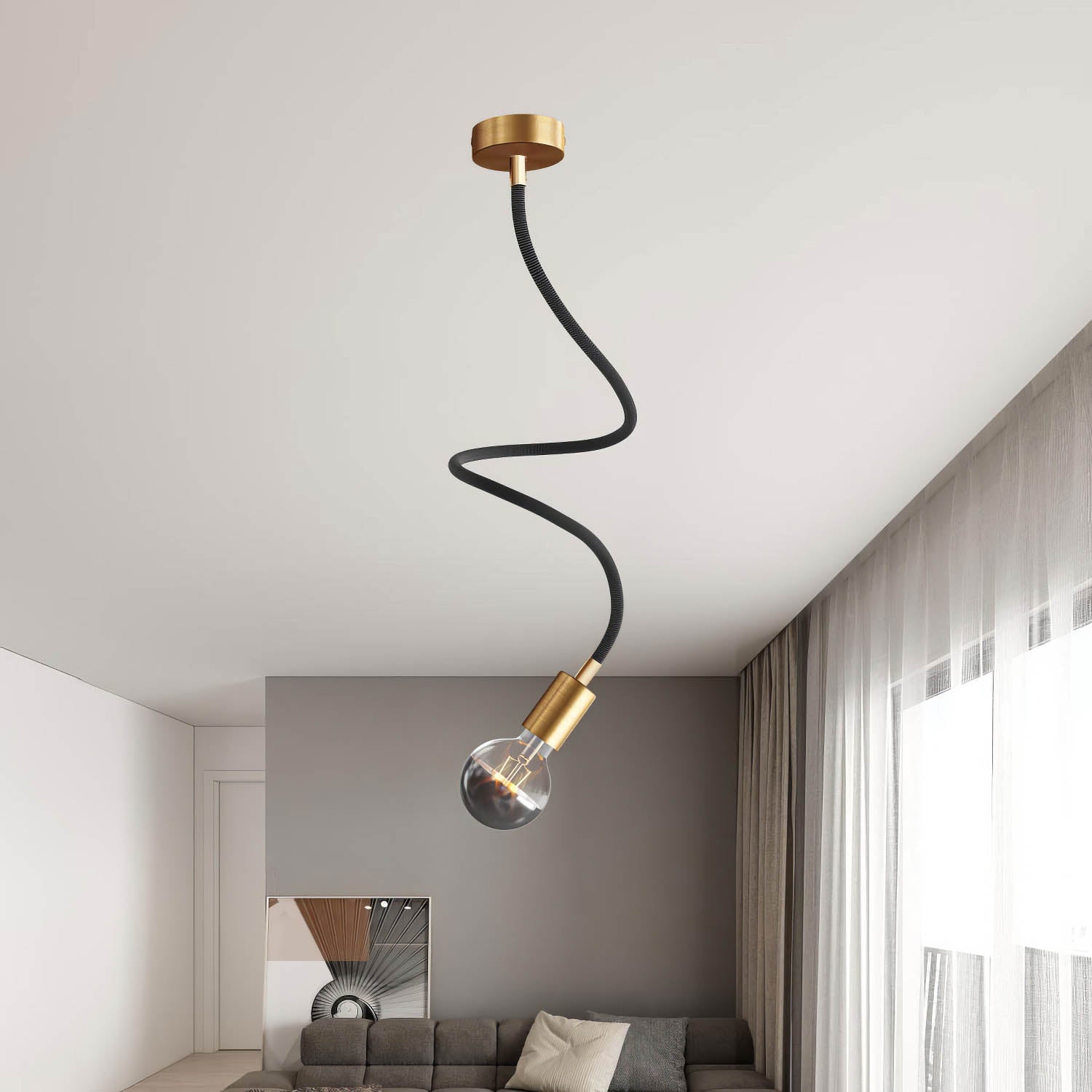 Kit Creative Flex tubo flessibile di estensione rivestito in tessuto RZ30 Nero Ferro con terminali metallici Bronzo satinato 90 cm