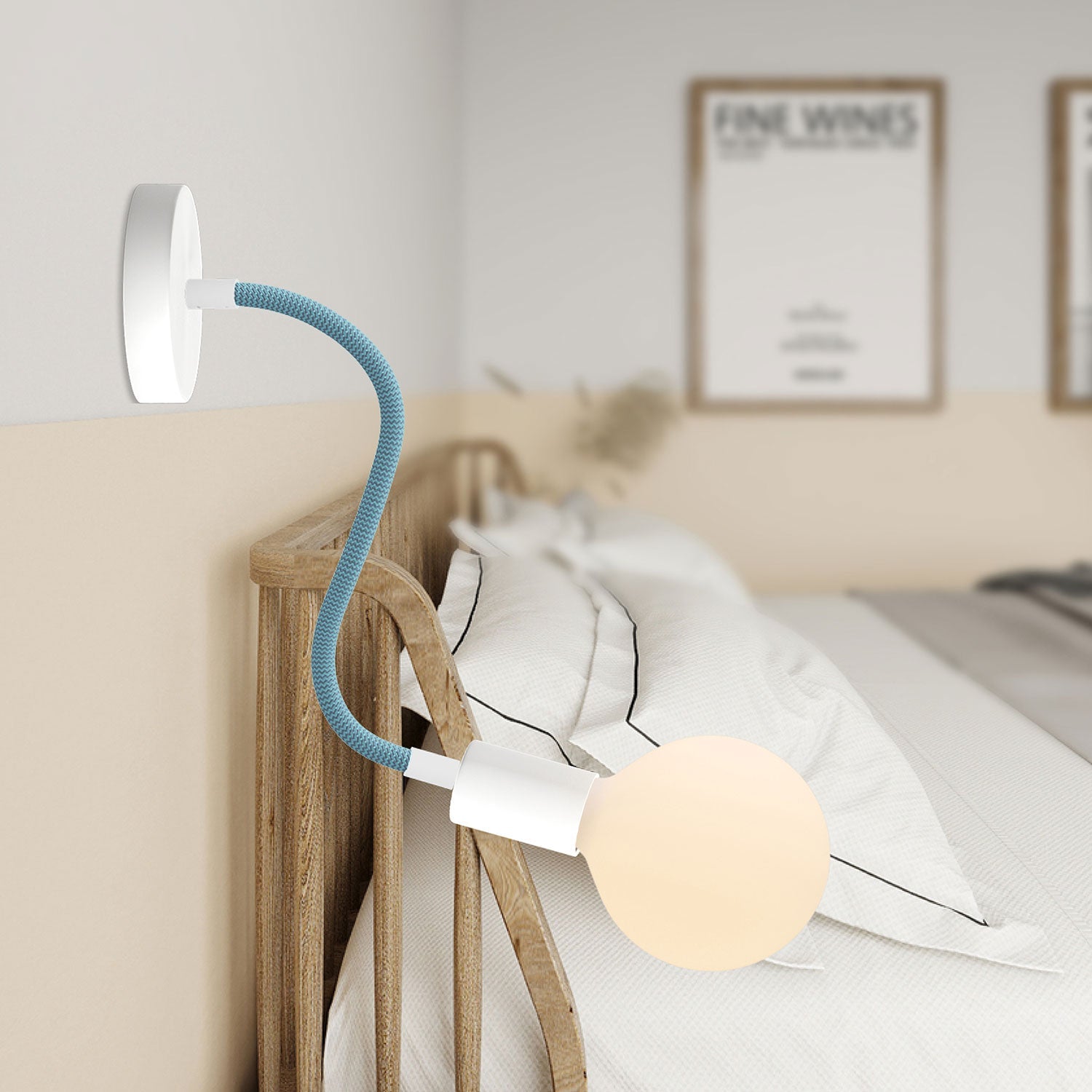 Kit Creative Flex tubo flessibile rivestito in tessuto RM78 Petrolio con terminali metallici Bianco opaco 30 cm