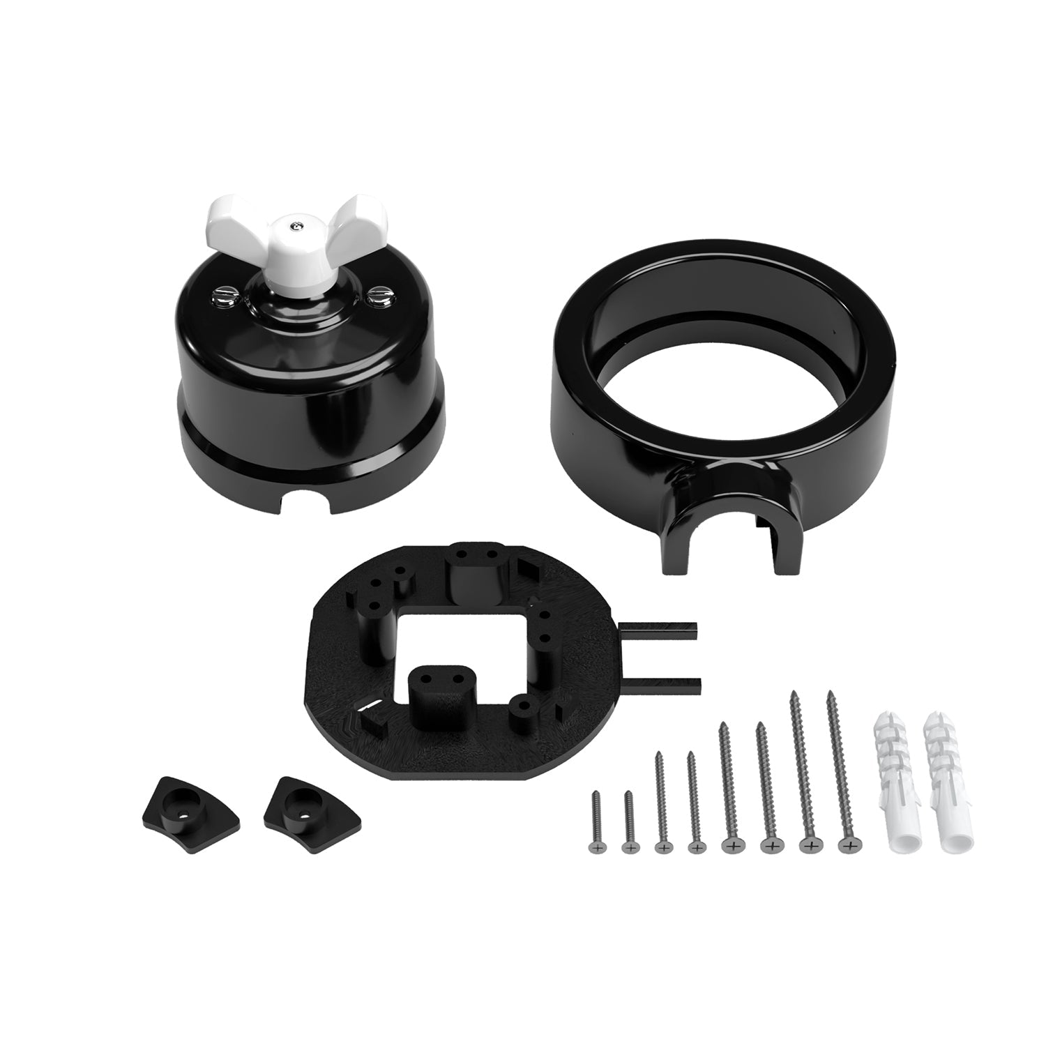 Kit interruttore/deviatore con dado a farfalla e base per Creative-Tubes in porcellana nera Bianco 1