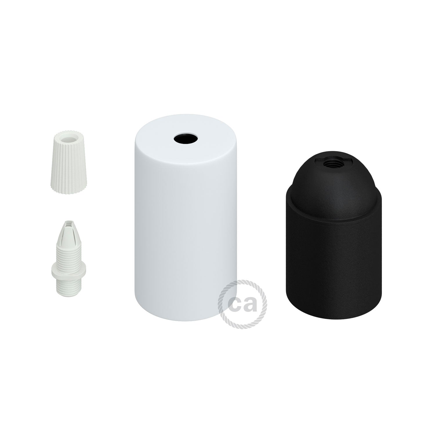 Kit portalampada E27 cilindrico in metallo - Bianco opaco Conico