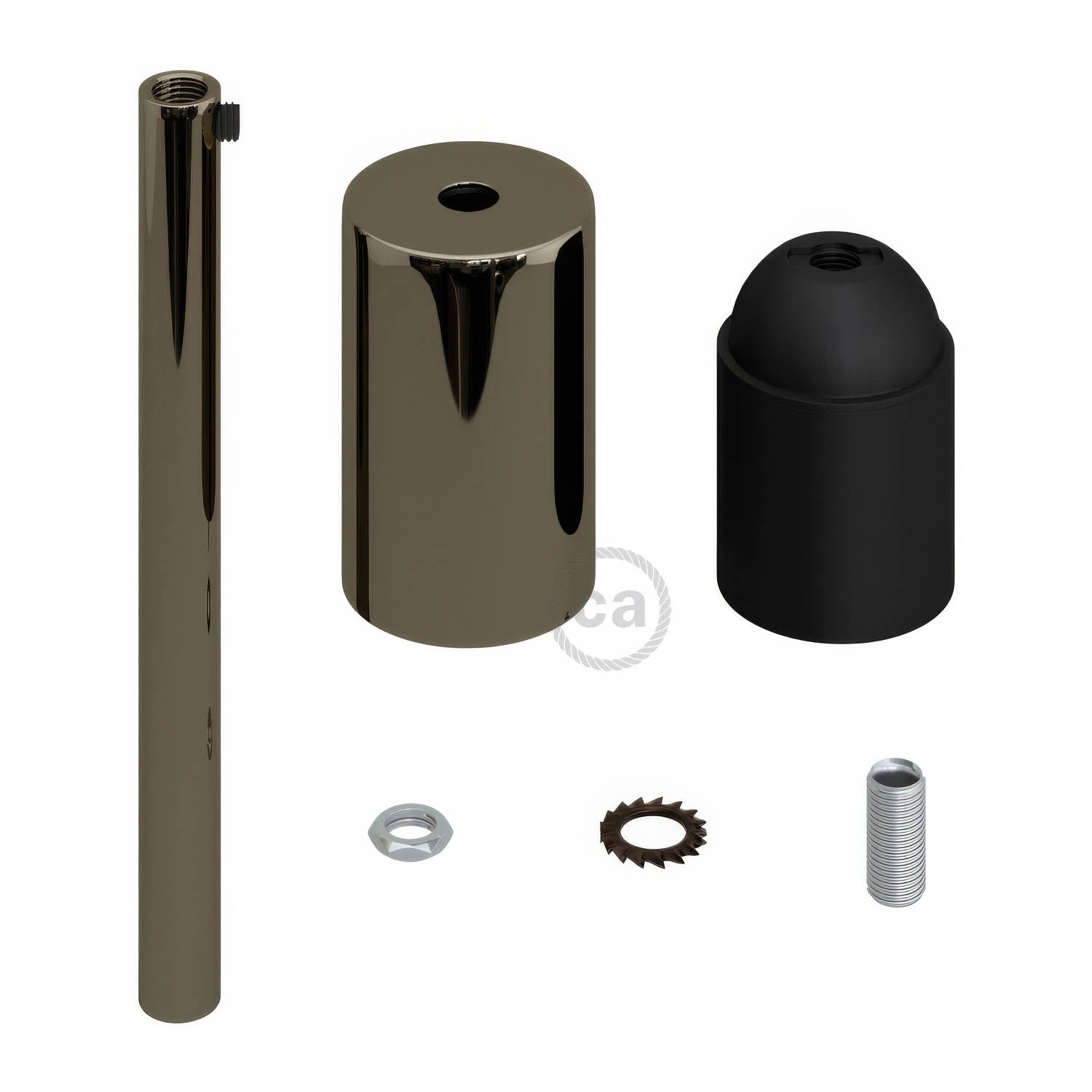 Kit portalampada E27 cilindrico in metallo con serracavo da 15 cm - Nero perla