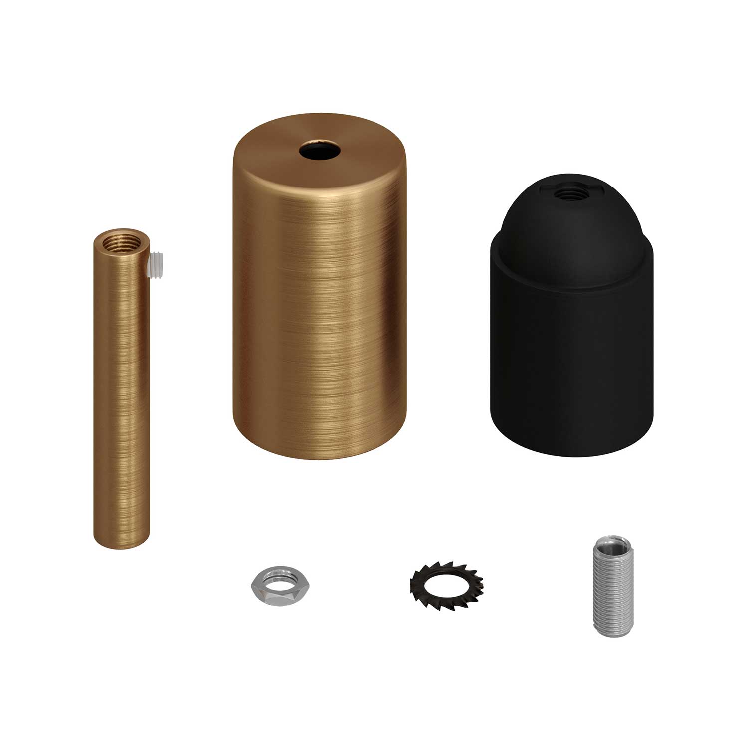 Kit portalampada E27 cilindrico in metallo con serracavo da 7 cm - Bronzo satinato