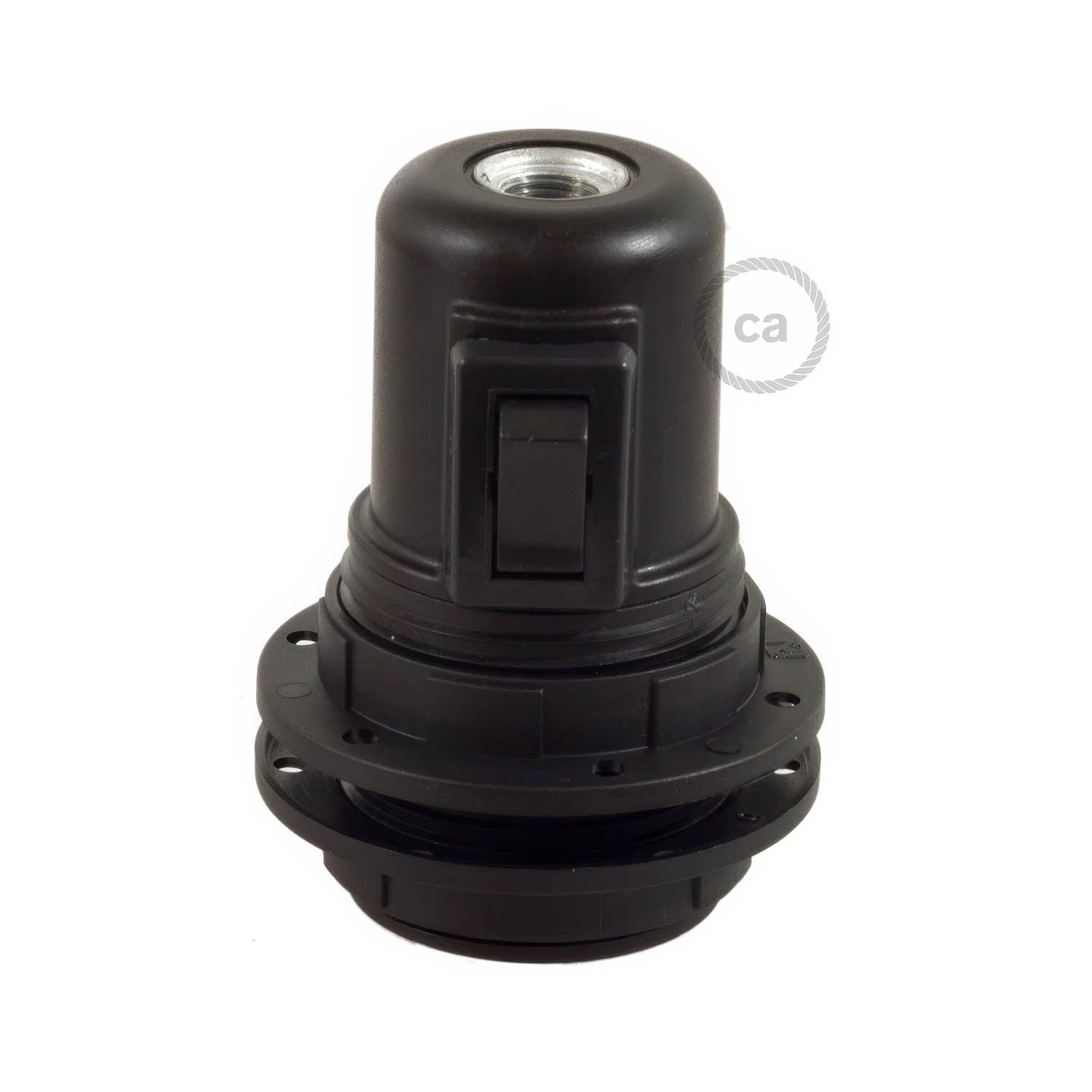 Kit portalampada E27 in termoplastica con doppia ghiera per paralume e interruttore - Nero