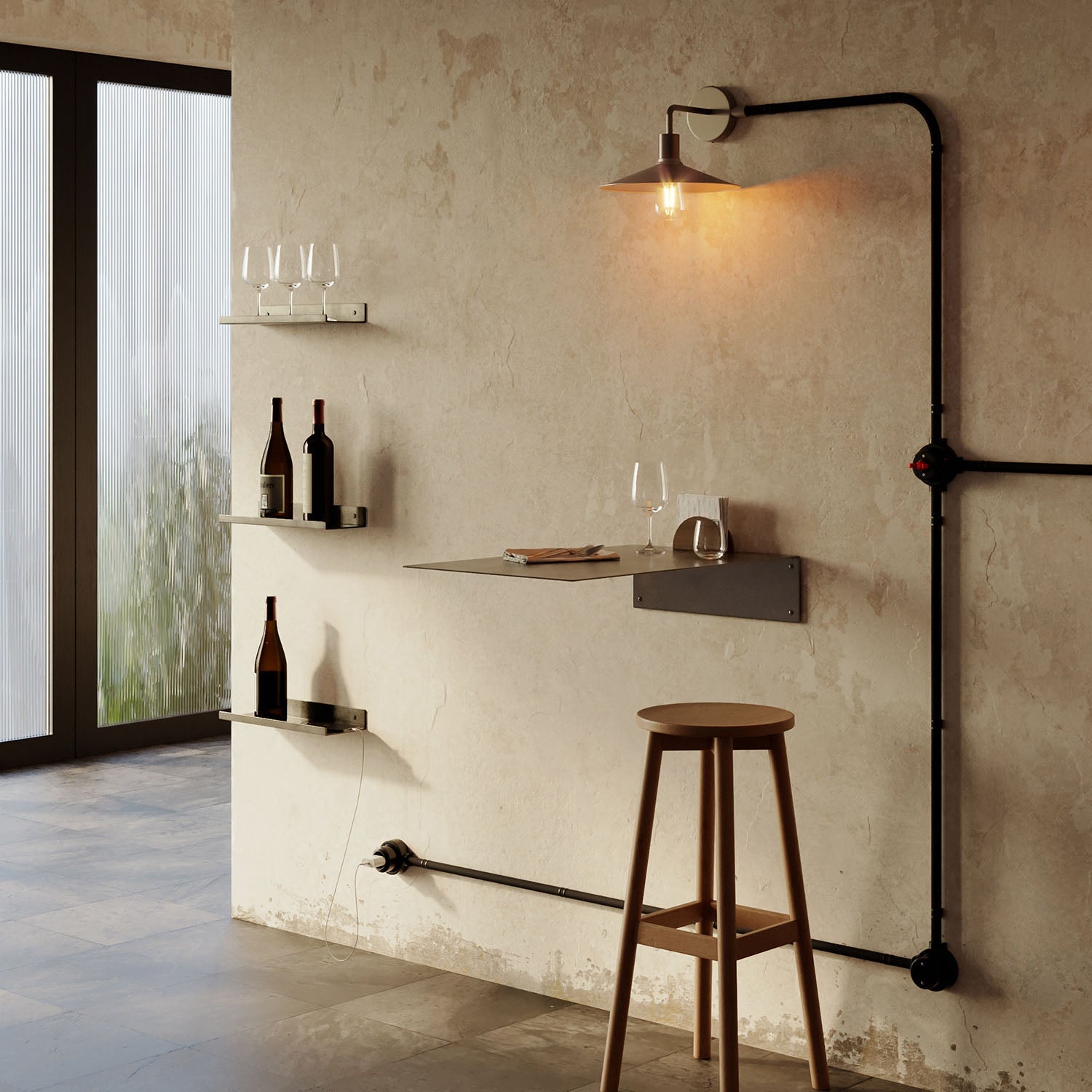 Kit presa a muro di tipo francese e base per Creative-Tubes in porcellana - Nero 1