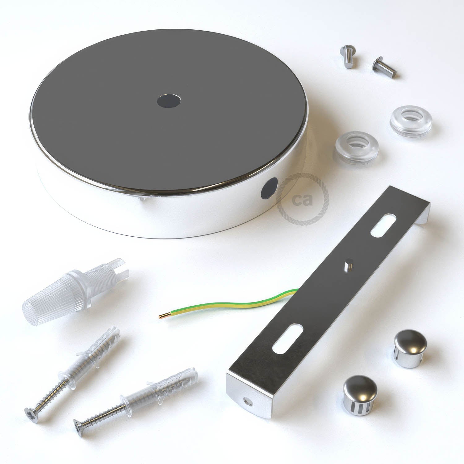 Kit rosone cilindrico in metallo a 1 foro centrale e 2 fori laterali - Cromo Conico