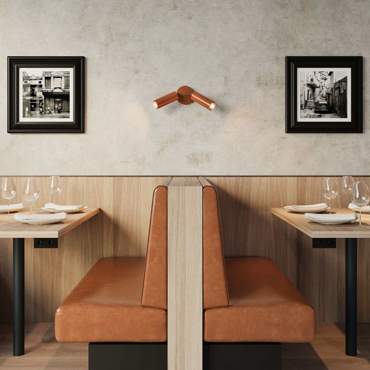 Lampada a 2 faretti con paralume Tub-E14 e rosone tondo - Rame satinato