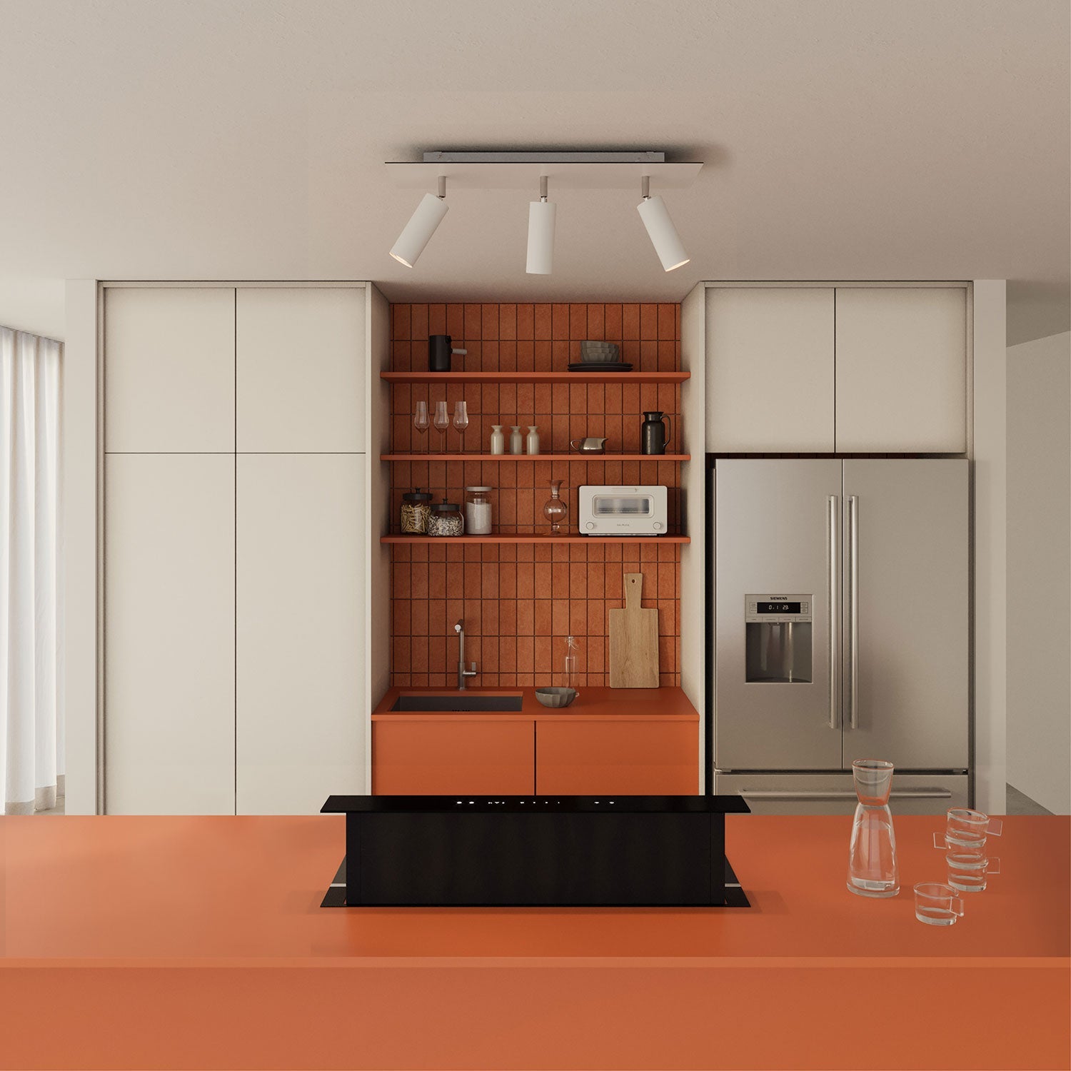 Lampada a 3 faretti con paralume Tub-E14 e Rose-One XXL rettangolare - Bianco opaco