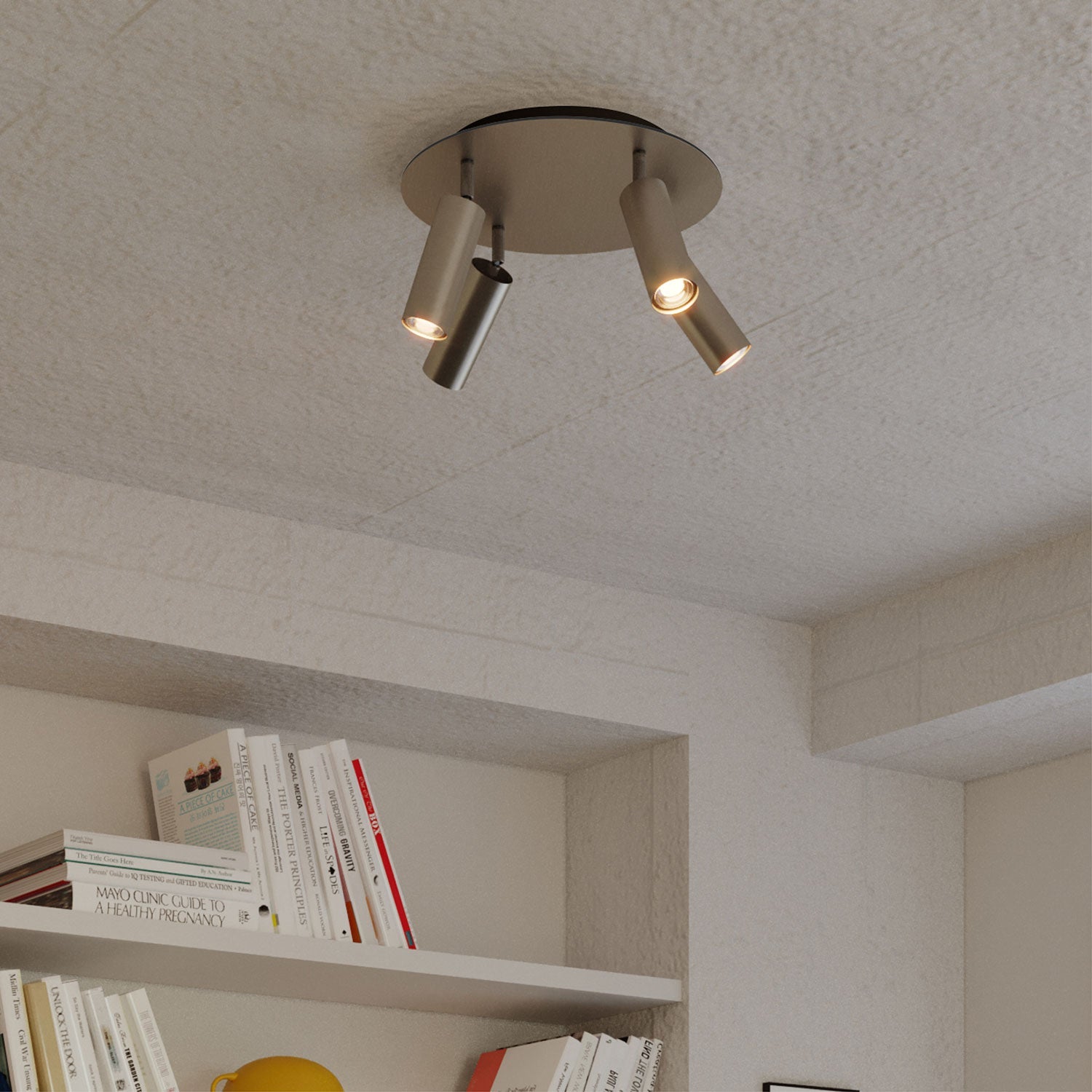 Lampada a 4 faretti con paralume Tub-E14 e Rose-One XXL rotondo - Titanio satinato