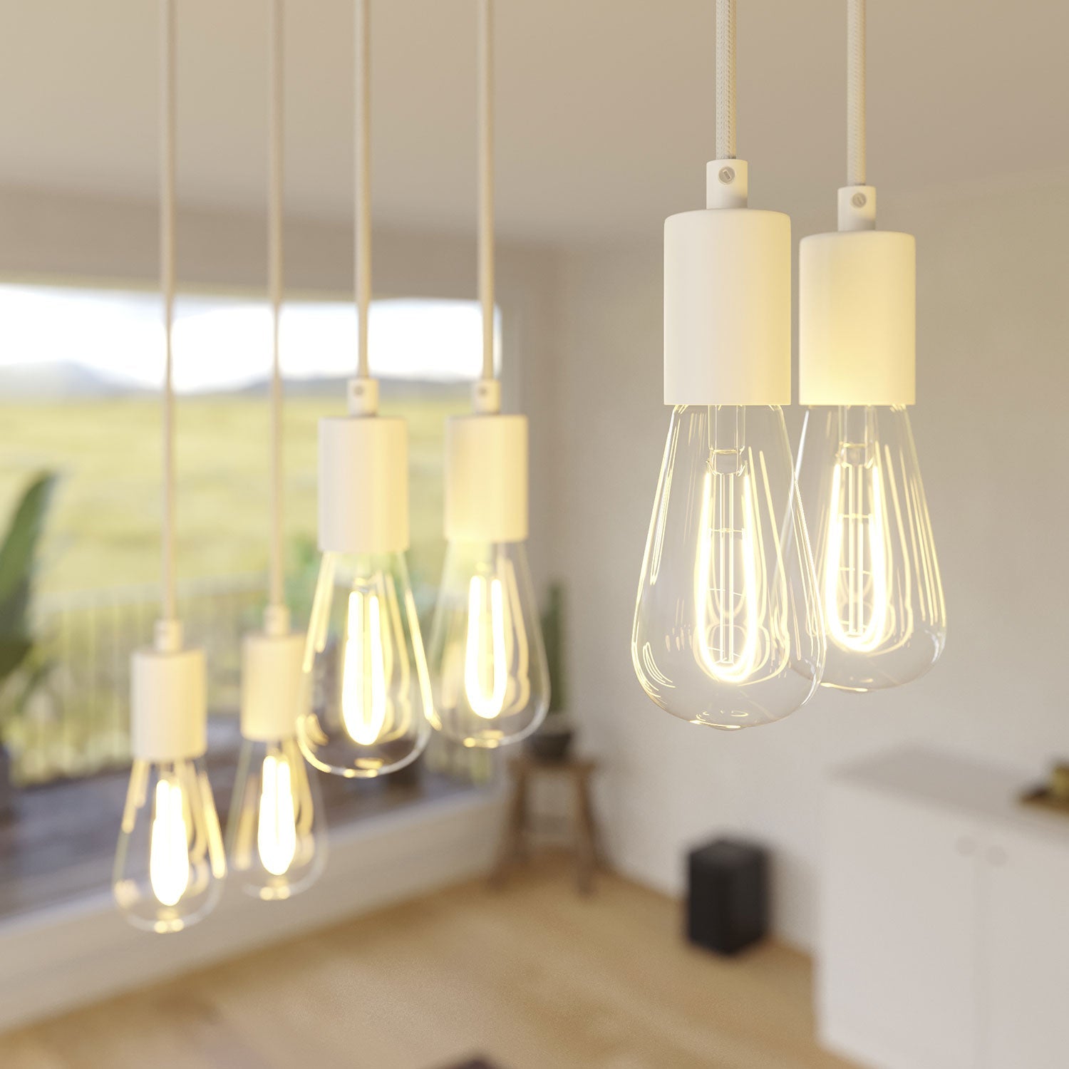 Lampada a sospensione a 6 cadute con XXL Rose-One rettangolare 675 mm con finiture in metallo - Bianco opaco