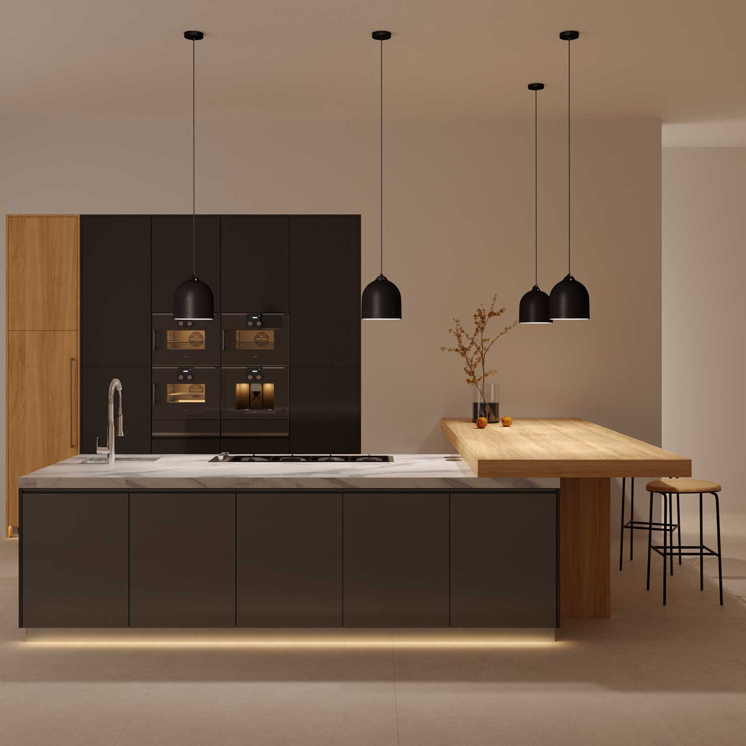 Lampada a sospensione completa di cavo tessile e paralume Campana M in ceramica - Lavagna