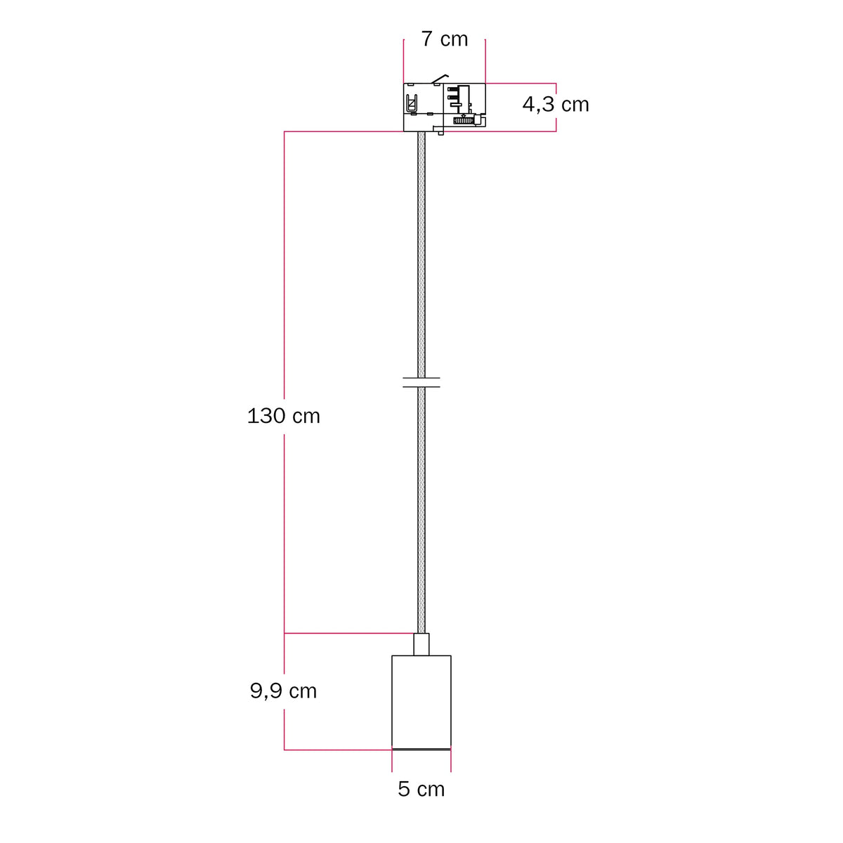 Lampada a sospensione con faretto GU10 Bispot per sistema a binario - Titanio satinato - Creative Cables