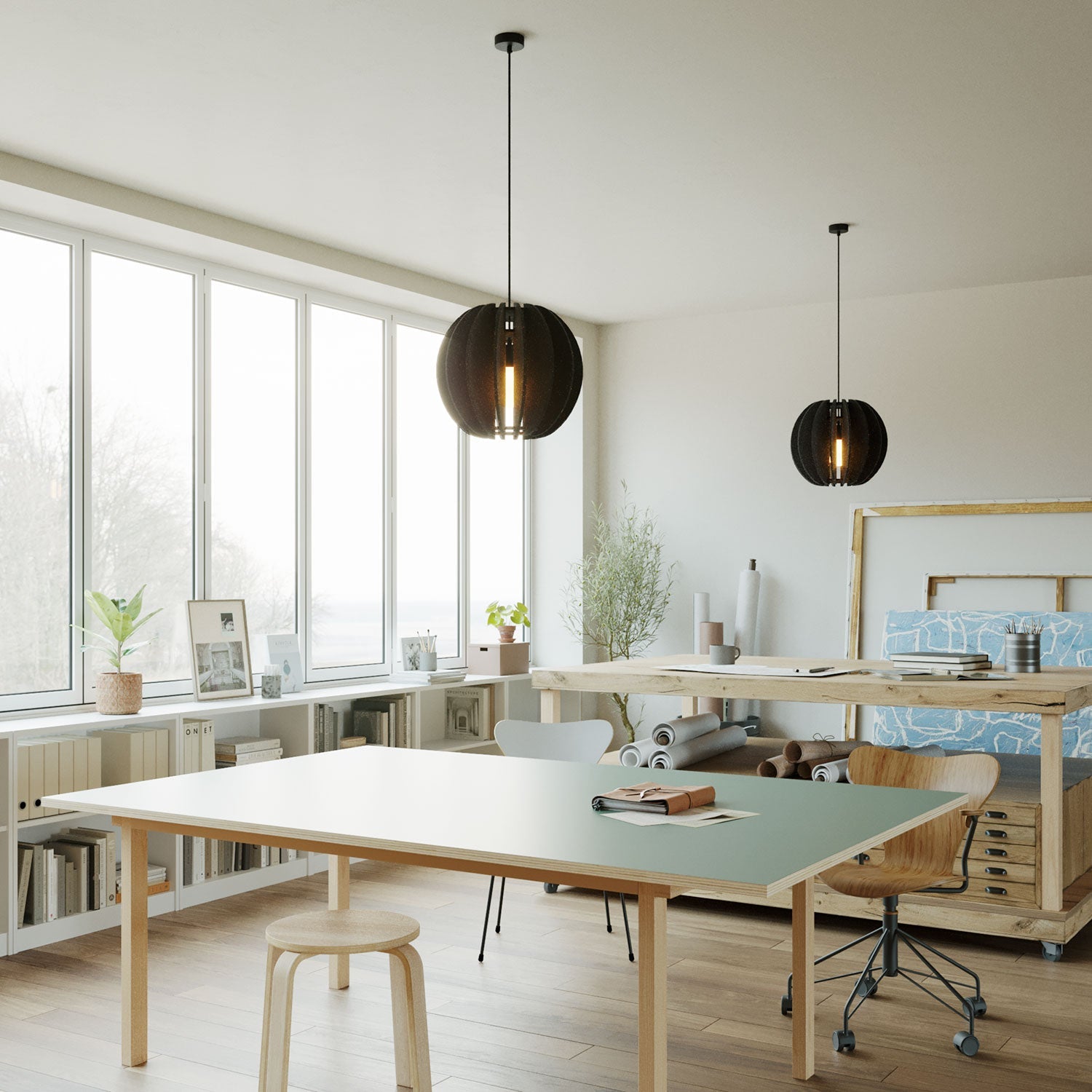 Lampada a sospensione con paralume ellittico LAMPSHHADE in materiale fonoassorbente - Nero melange