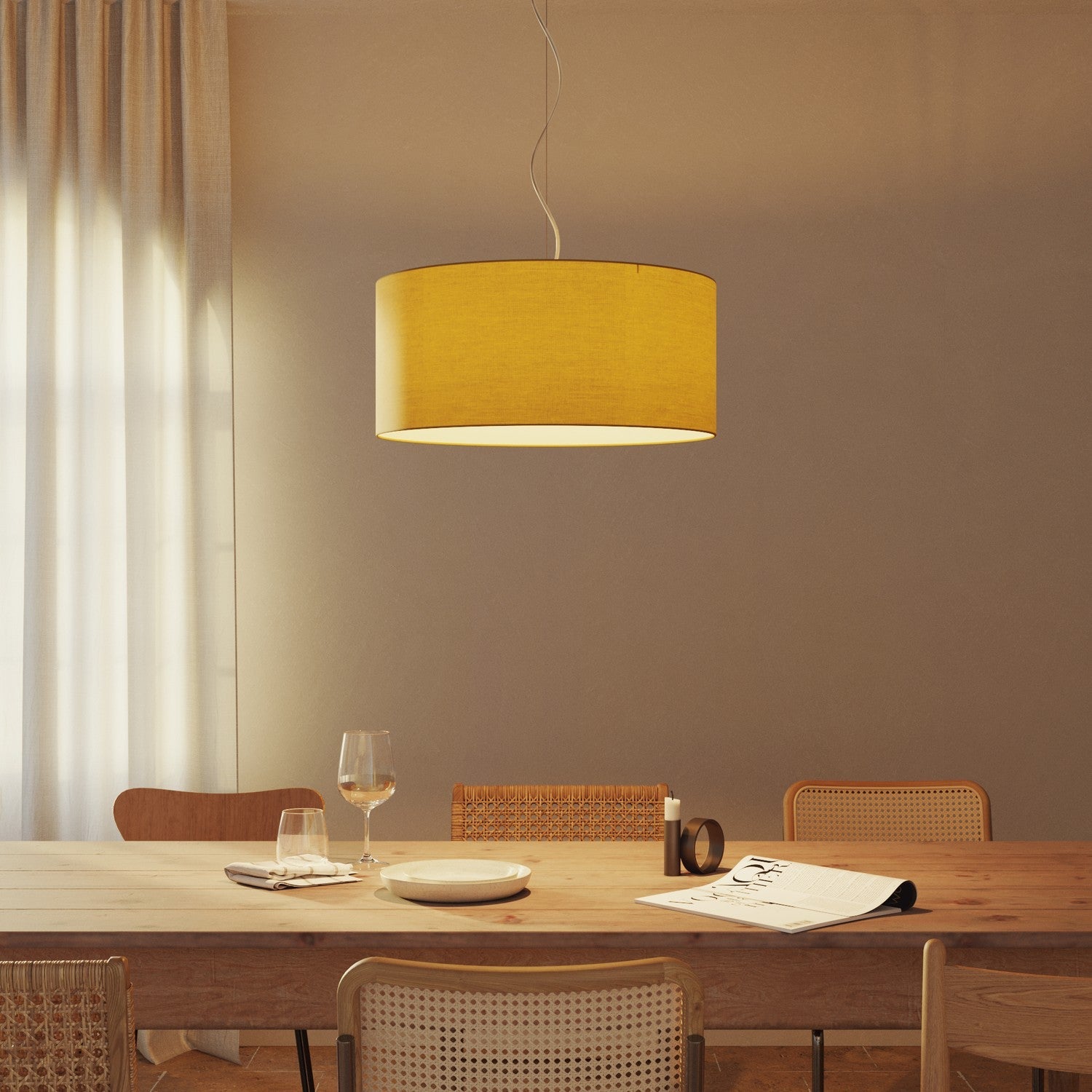 Lampada a sospensione con paralume in tessuto Cilindro Large - Made in Italy - Arenal Oro No