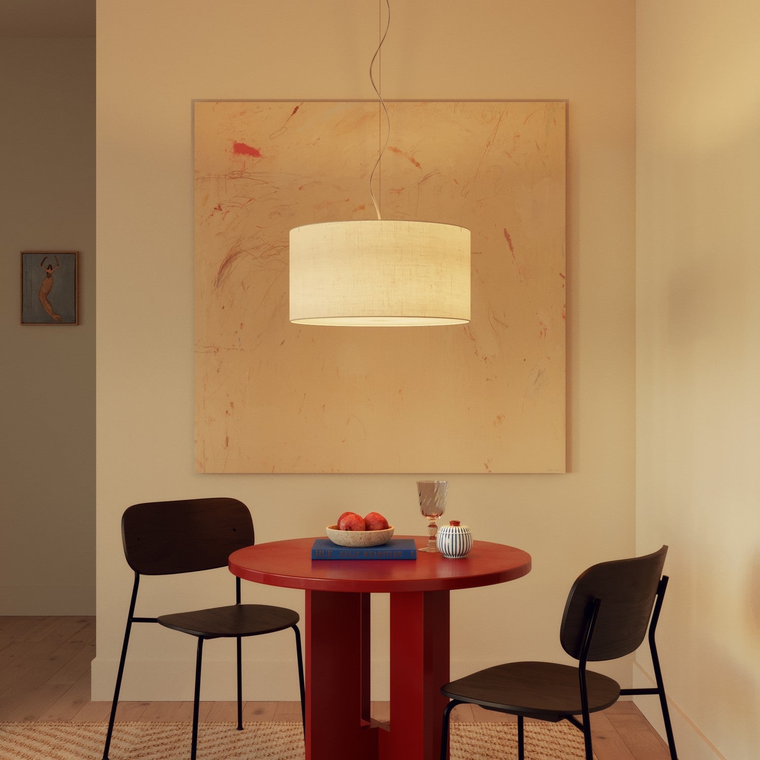 Lampada a sospensione con paralume in tessuto Cilindro Medium Lino crudo - Made in Italy No