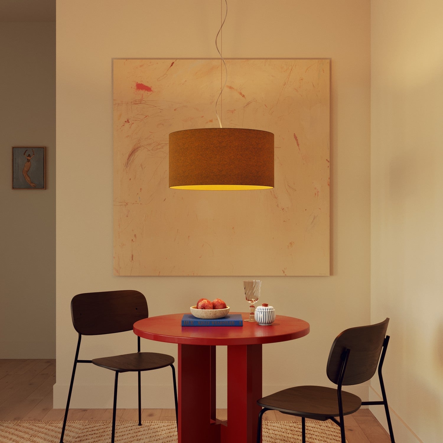 Lampada a sospensione con paralume in tessuto Cilindro Medium - Made in Italy - Lana Senape Si