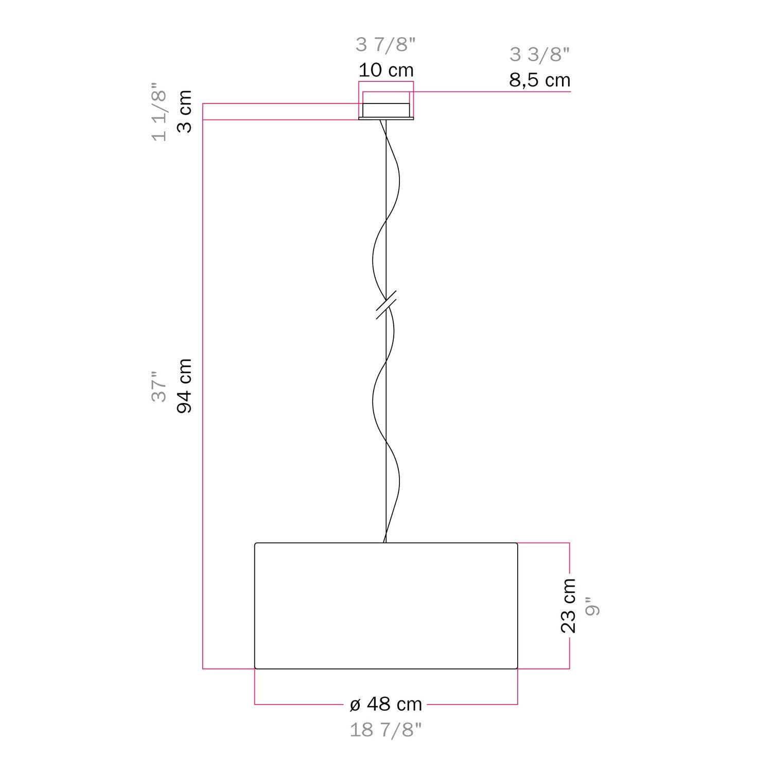 Lampada a sospensione con paralume in tessuto Cilindro Medium - Made in Italy - Teletta Antracite No