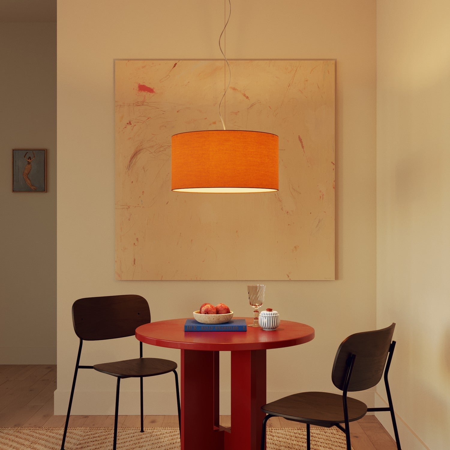 Lampada a sospensione con paralume in tessuto Cilindro Medium Teletta mandarino - Made in Italy Si