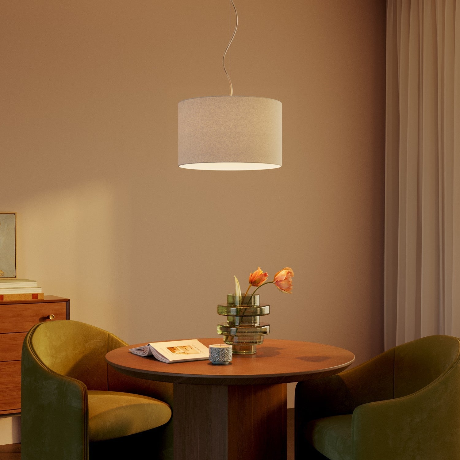 Lampada a sospensione con paralume in tessuto Cilindro Small - Made in Italy - Lana Sabbia No